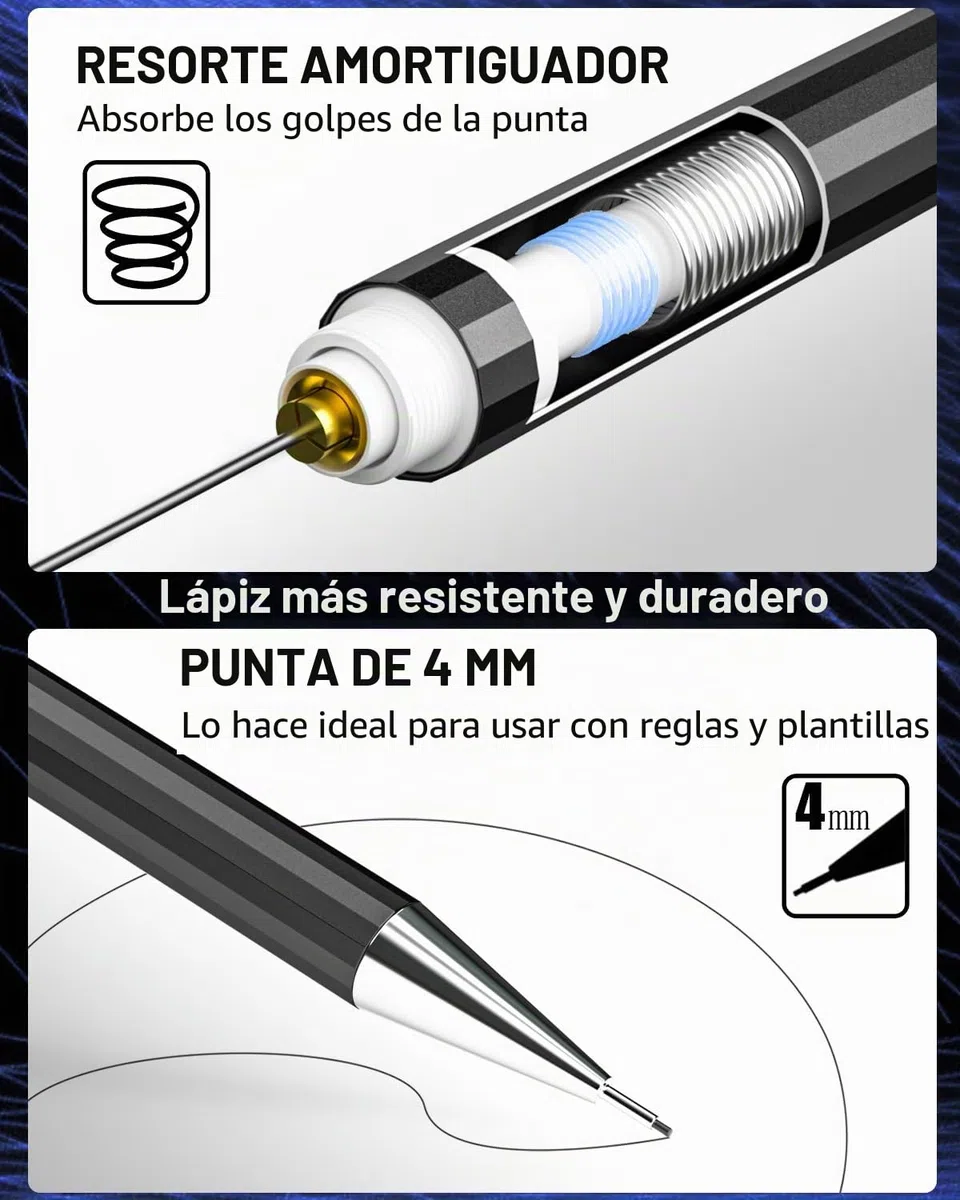 Nicpro 34 portaminas de arte negros, lápiz de dibujo de metal de 0,3, 0,5, 0,7, 0,9 mm y 2 portaminas de 2 mm (6B, 4B, 2B, HB, 2H, 4H) para dibujar bocetos, 19 tubos de repuesto para minas