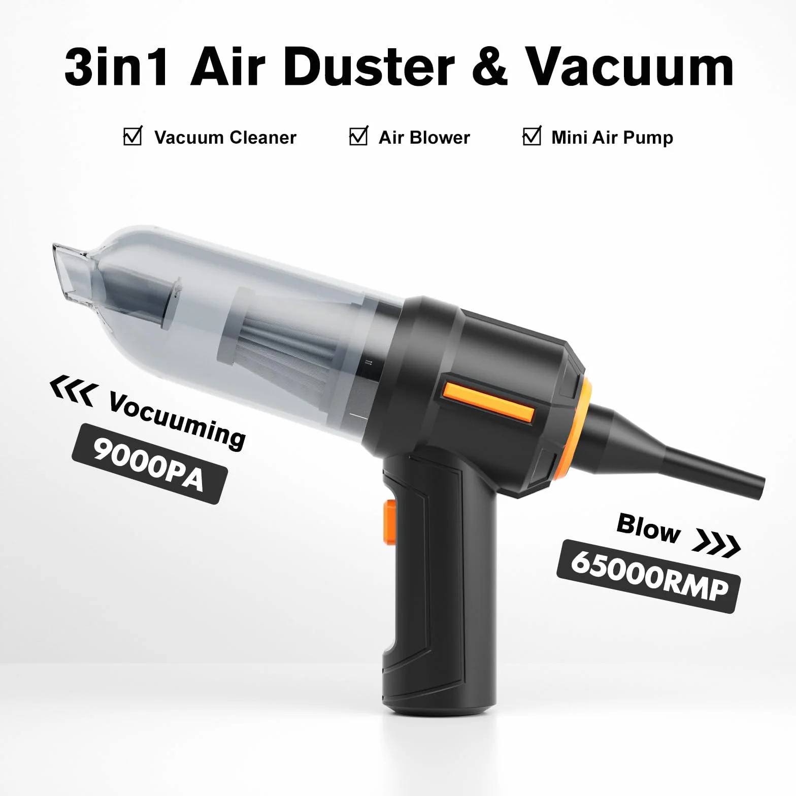 WHATOOK Soplador de Polvo Eléctrico, Limpiador Eléctrico de Spray de Aire Comprimido, Mini Aspirador Inalámbrico, Limpieza de Teclados 3en1 para Ordenadores, Escritorios, Interiores de Coches