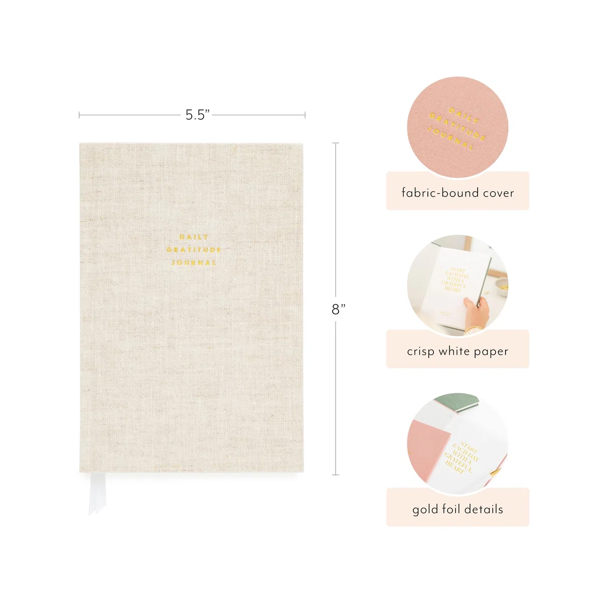 Sugar Paper Diario de gratitud, diario de gratitud guiado con indicaciones para mujeres y hombres, diario de 5 minutos para cuidado personal, atención plena y reflexión, 5.5 x 8 pulgadas, salvia
