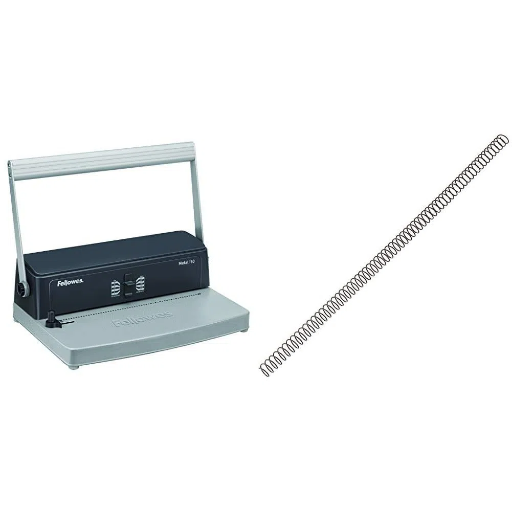 Fellowes Metal 50 - Encuadernadora manual de espiral metálico, uso ocasional + 5110301 - Pack de 100 espirales metálicas 10 mm, negras