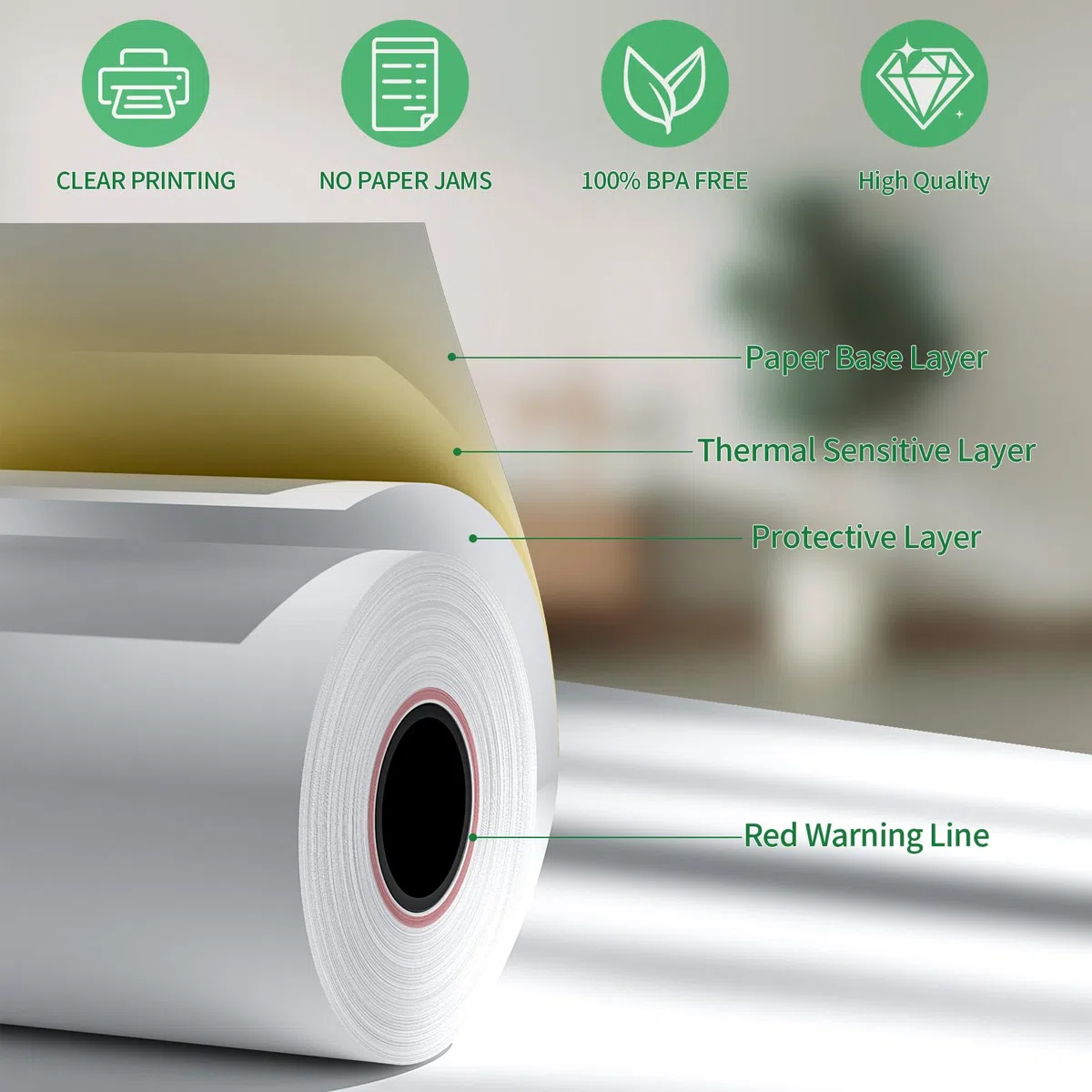 (50 rollos) rollos de papel térmico para recibos de 2 1/4 pulgadas x 85 pies, sin BPA, rollos de papel térmico para caja registradora, POS, rollos de papel térmico para tarjetas de crédito de 2 1/4