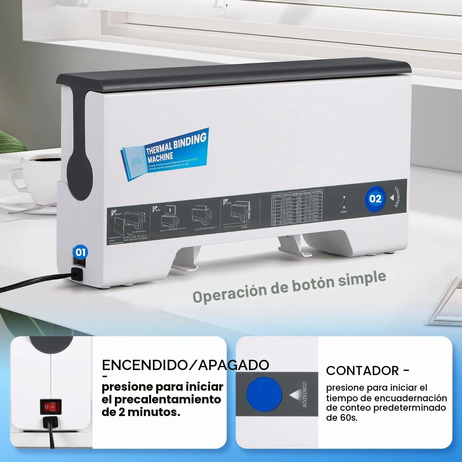 Mxmoonant TH-36 Encuadernadora térmica, máx. 200 hojas, fácil de usar, compacta, para A5/A4, con 5 tapas de encuadernación
