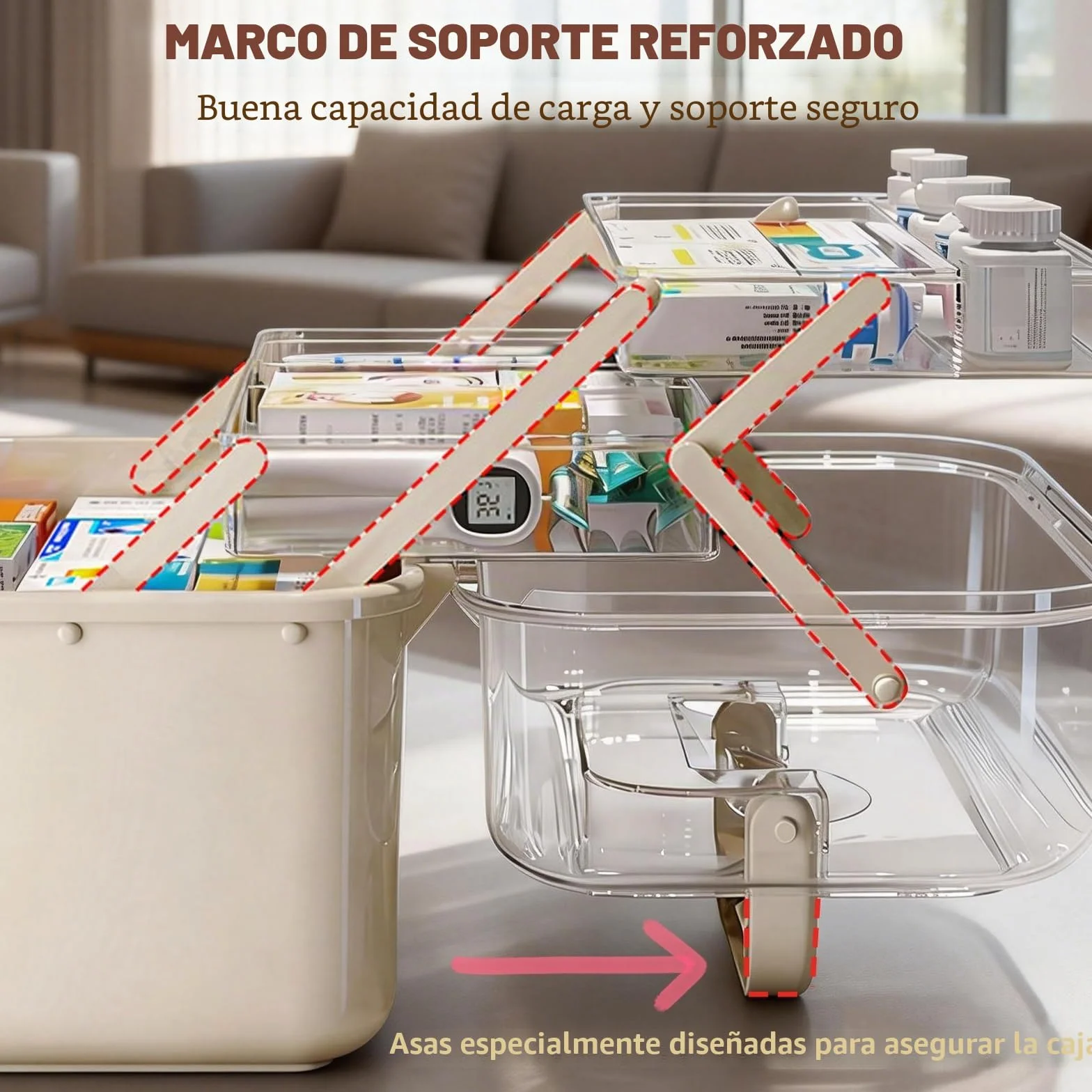Caja Medicamentos & Medicine Organizer – Caja Almacenaje Plástico 3 Niveles con Asa, Gran Capacidad para Hogar, Viajes, Uso Diario (31.5 x 22.5 x 21.5 cm)