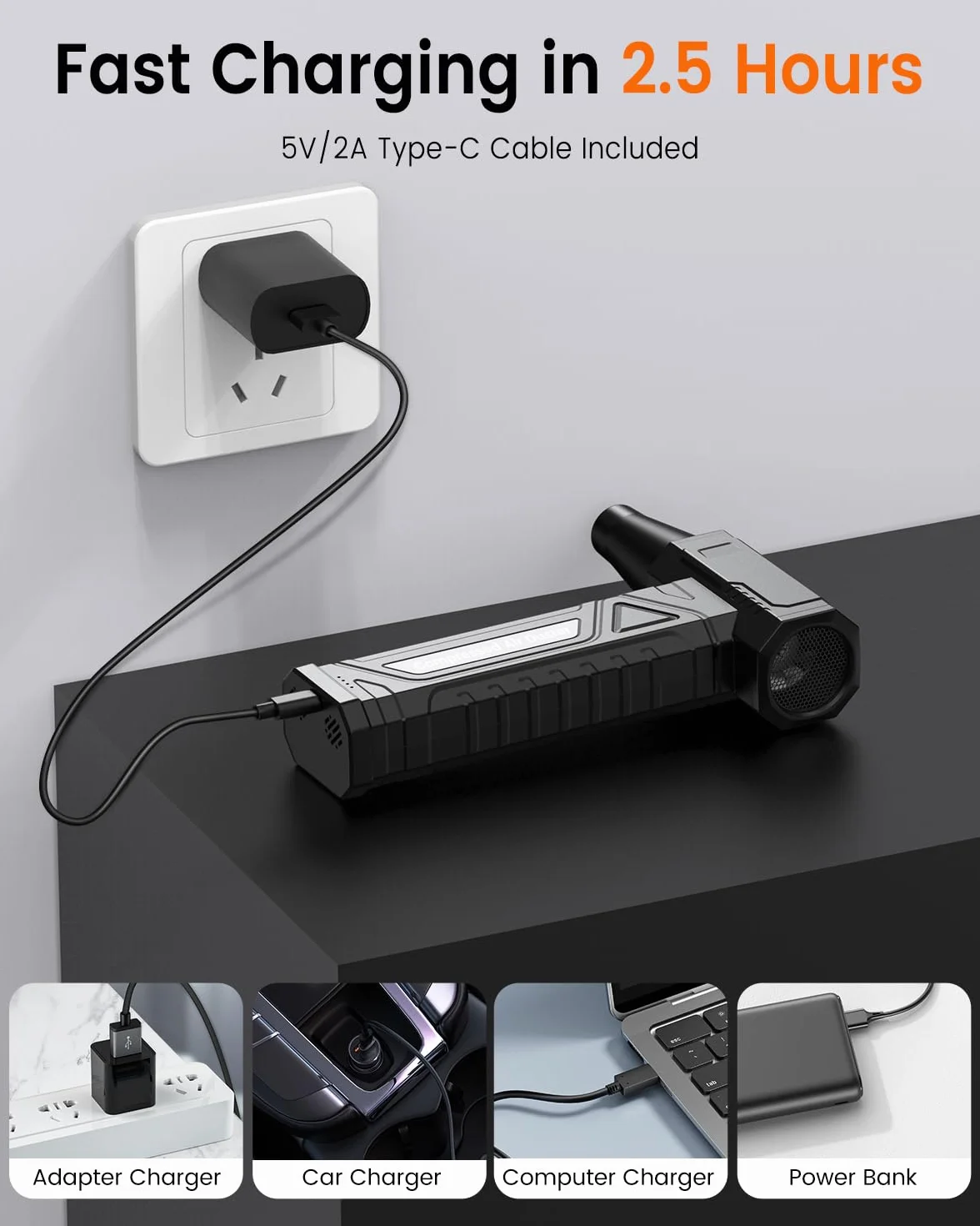 Soplador de Aire Potente 200000 RPM - Air Duster de 4 Etapas con Luz LED, Batería 6000 mAh, Aire Comprimido Limpieza PC, Teclado, Electrónica, Sustituto de Spray Aire Comprimido, W18, Negro