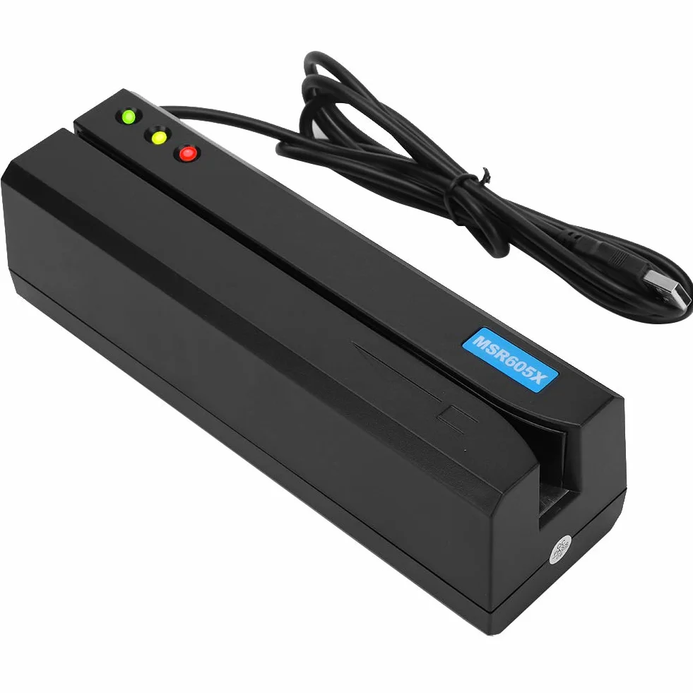 MSR605X Lector de Tarjetas con Banda Magnética, Indicador LED y Zumbador para Lectura de Estado de Escritura, Manual de Alta Velocidad, 3 Pistas Compatibles con ISO ANSI DIN