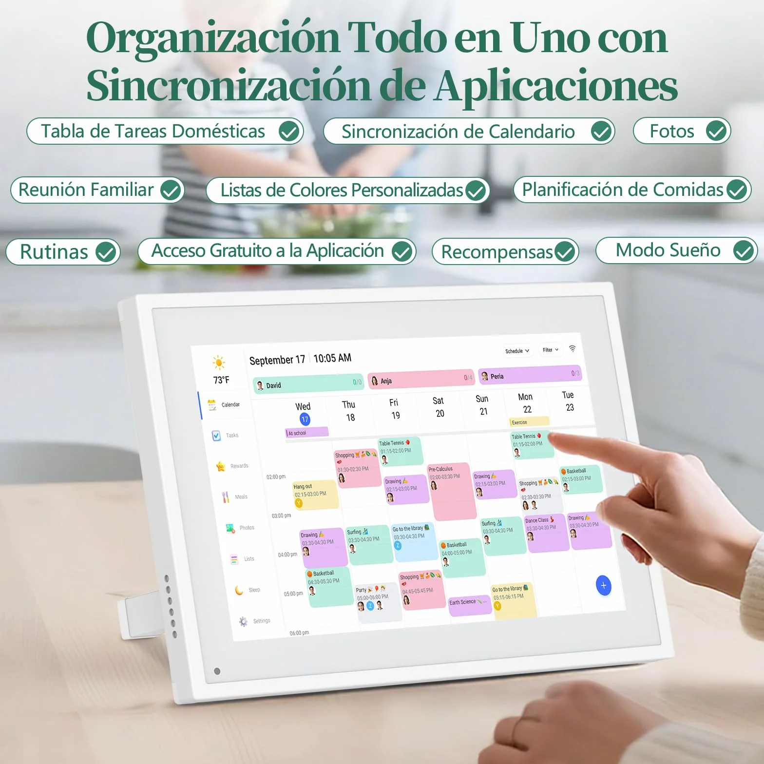 Calendario Digital de Pared 10,1 Pulgadas con Pantalla Táctil - Organizador Familiar, 32GB de Almacenamiento, Marco de Fotos Digital, Sincronización Inteligente con la Nube