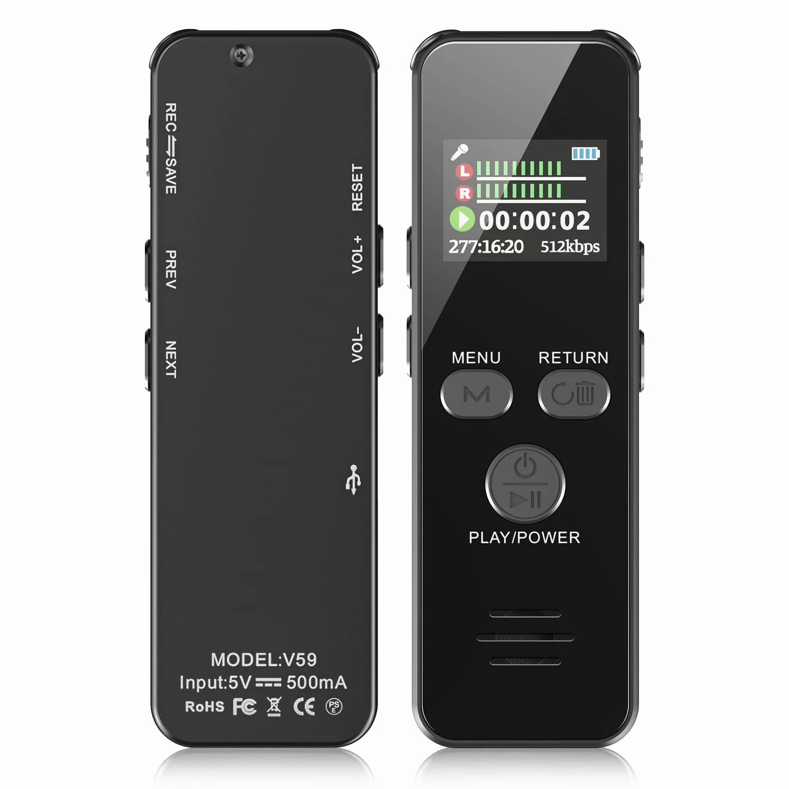 60Horas Grabadora de Voz, 64GB Carcasa Metálica Grabadora de Audio Activada por Voz con Contraseña, USB C, para Conferencias Reunión Clase Entrevistas