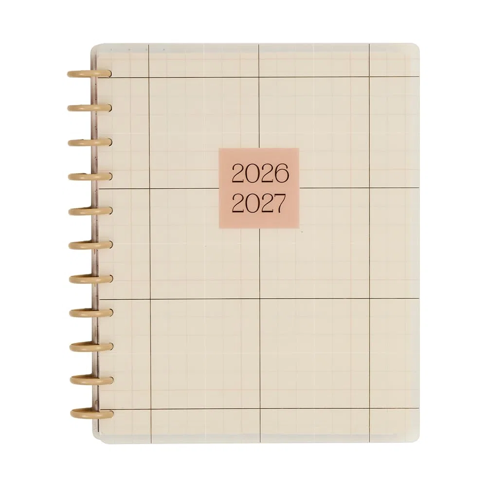 Happy Planner - Planificador encuadernado en disco de julio de 2026 a junio de 2027, tamaño grande | Incluye 3 meses adicionales y 2 hojas de calcomanías, 8.5 x 11 pulgadas, diseño para profesores, tema suave y moderno