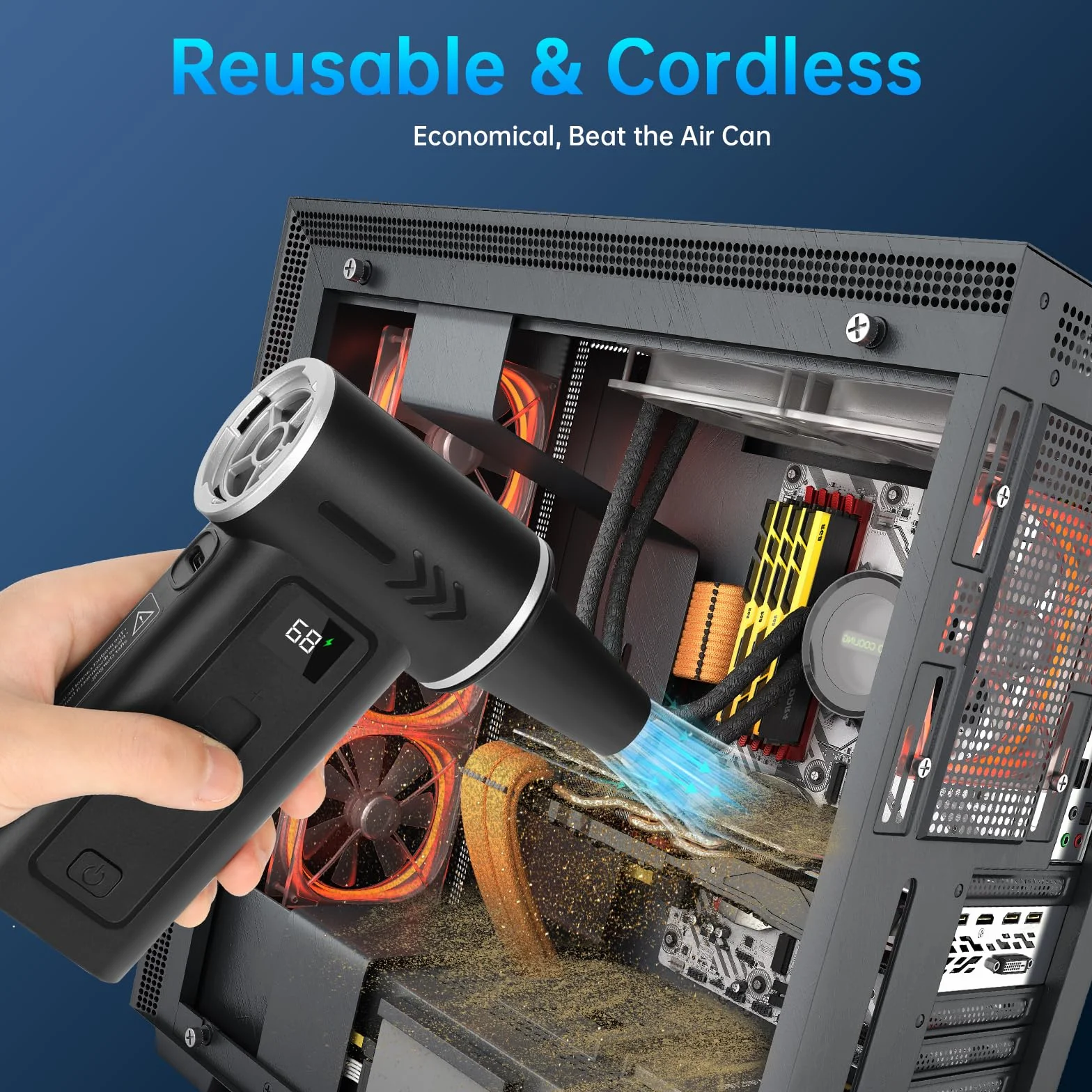 Soplador de Aire Comprimido 2 en 1 Soplador de Polvo Eléctrico y Aspirador 180000 RPM, Batería 8000mAh, 100 Niveles de Velocidad, Pantalla Digital, Limpieza de PC, Teclado y Coche, USB-C (Negro)