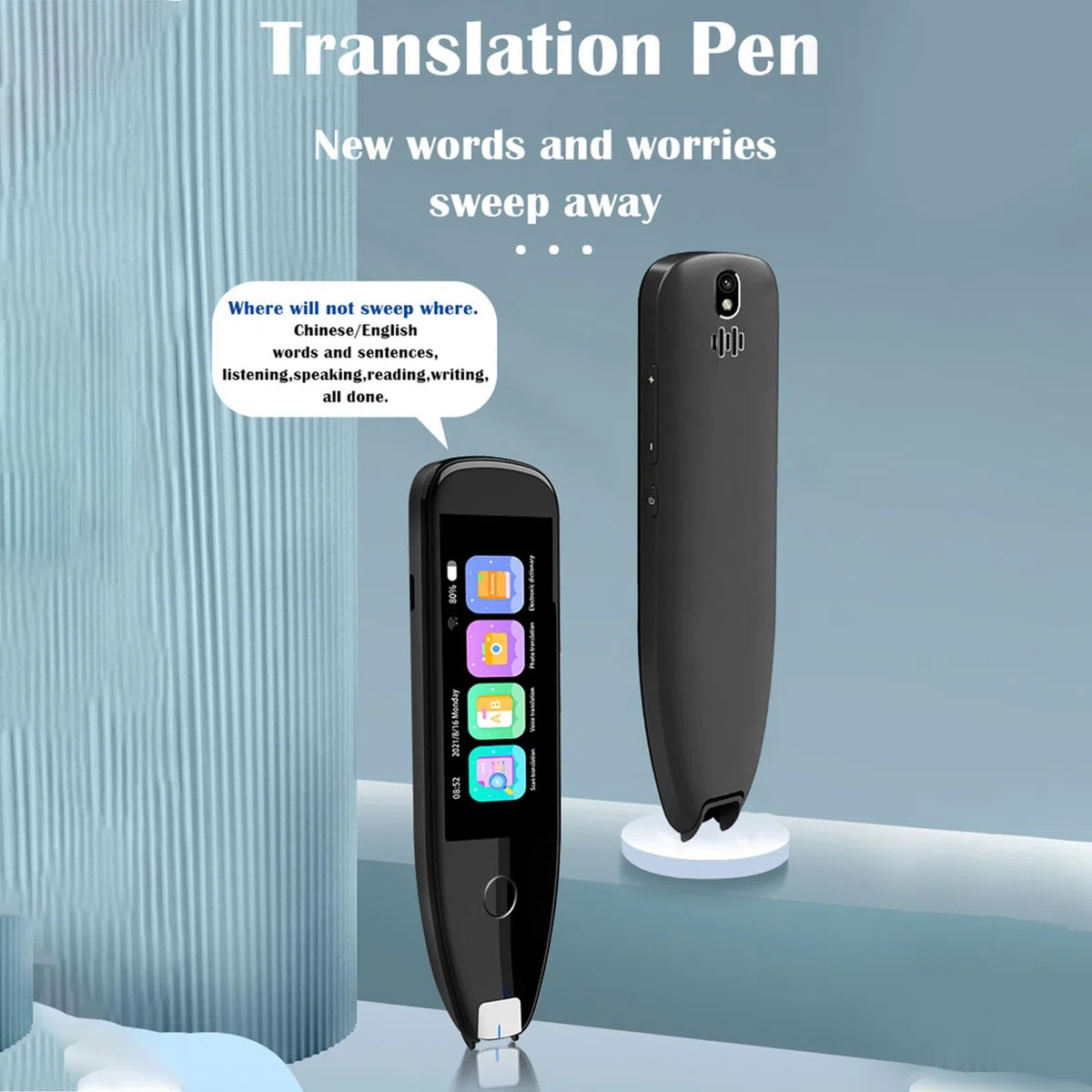 Fockety Lápiz Traductor, Lápiz Lector de Escaneo de Texto a Voz, Dispositivo de Traducción Inteligente AI con Diccionario Incorporado y Pantalla de 3,5 Pulgadas para Viajes de Estudio y Negocios