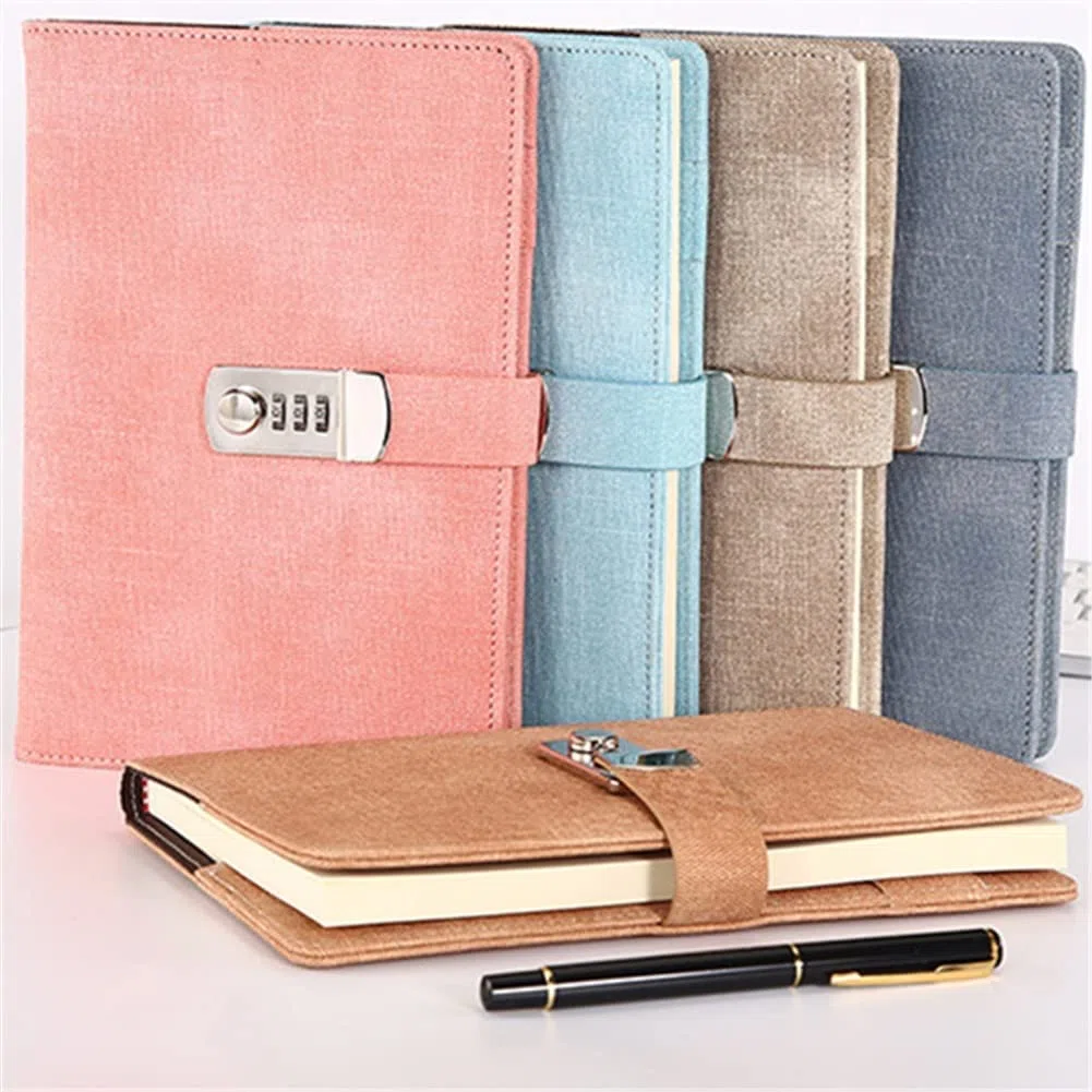 ACiyD Contraseña Cuaderno Papel Bloqueable Libro portátil PU Cuero Diario Cerradura Diario del Viajero Plan semanal Papelería Escolar Regalos (Color : Style B) (Color : Style C) (Style D)