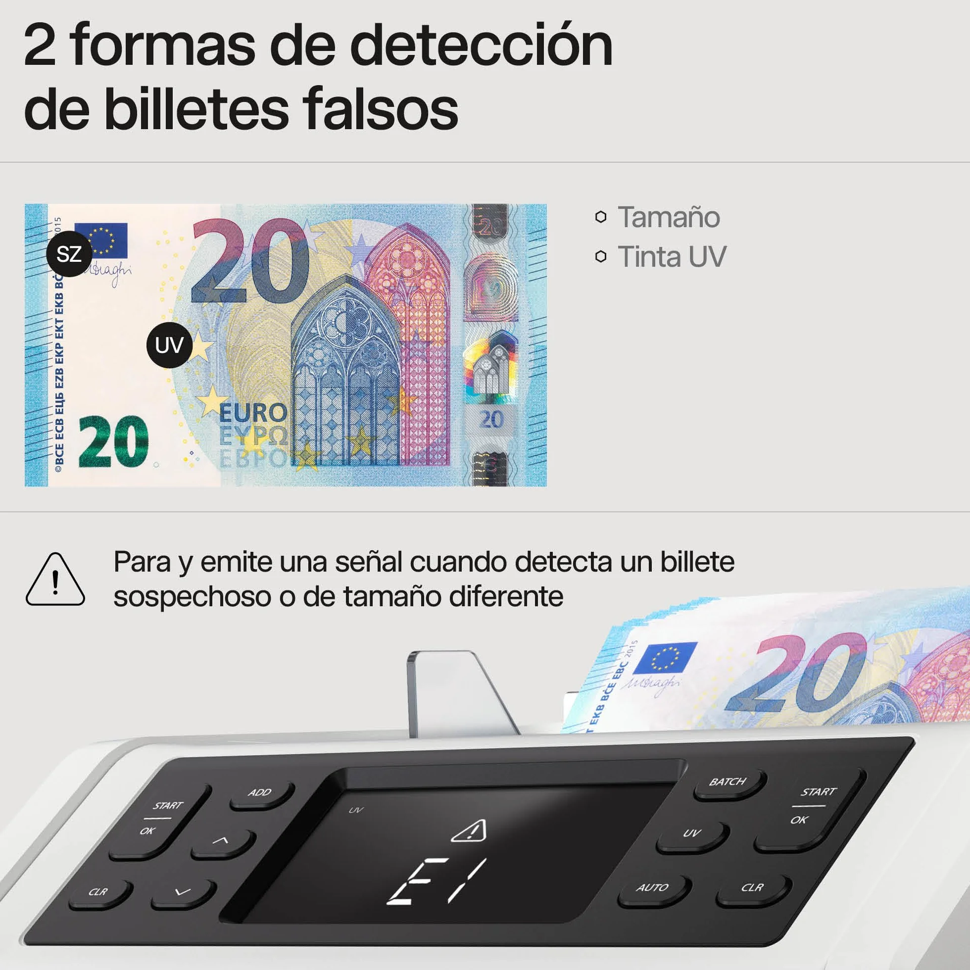 Safescan Contadora de Billetes 2210 para Billetes Clasificados - Contadora detectora de Billetes Falsos en 3 Puntos - Máquina para Contar Billetes Clasificados de Todas Las divisas