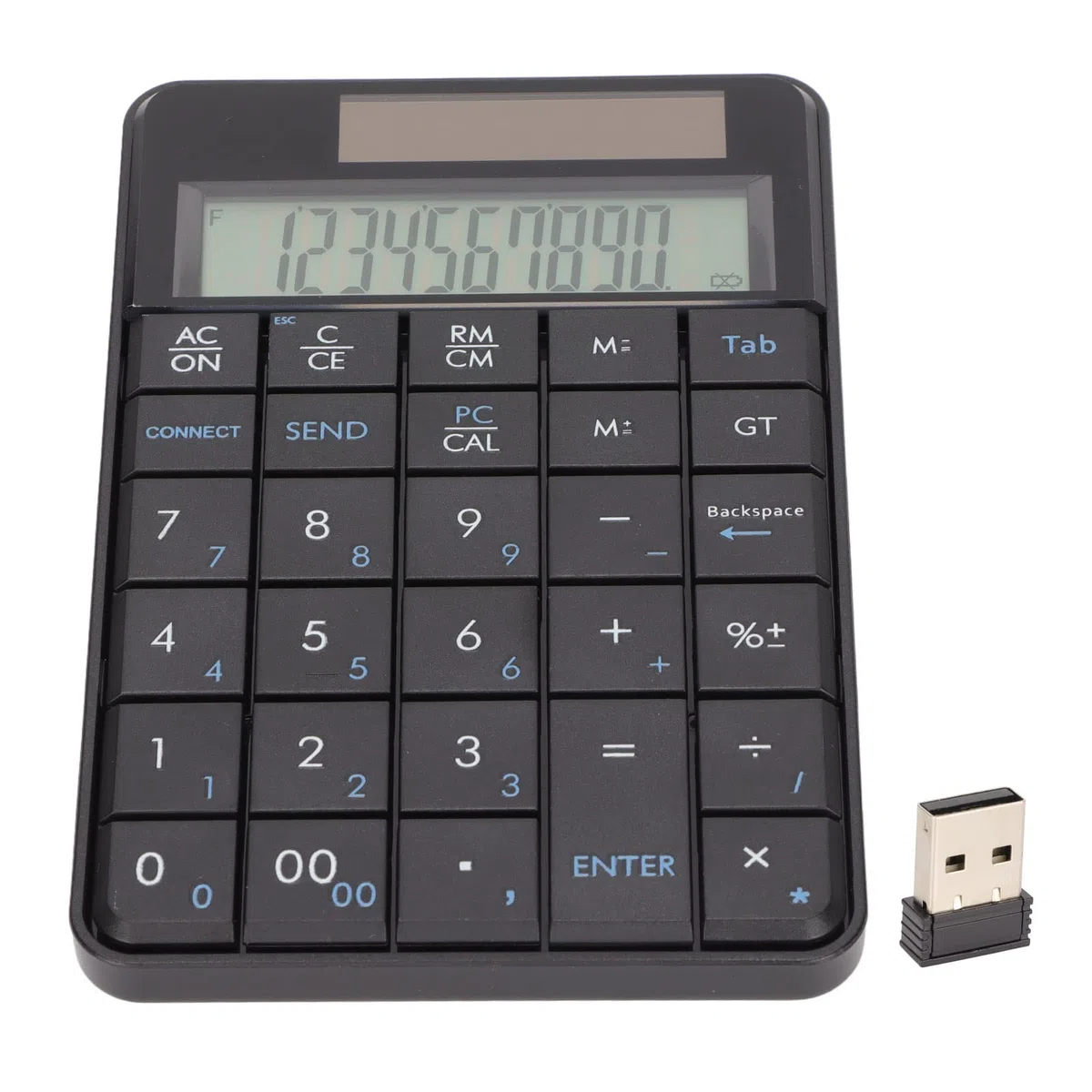 VBESTLIFE Calculadora Numpad, 29 Teclas 2 en 1 2.4GHz Calculadora USB Inalámbrica Teclado Numérico con Panel Solar, para Laptops, Bancos, Escuelas, Contabilidad Financiera
