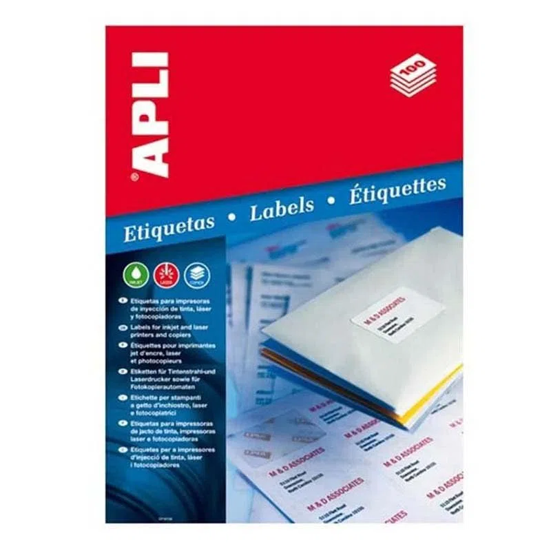 ETIQUETA ADHESIVA APLI 1273 TAMAÑO 70X37 MM FOTOCOPIADORA LASER INK-JET CAJA CON 100 HOJAS DIN A4