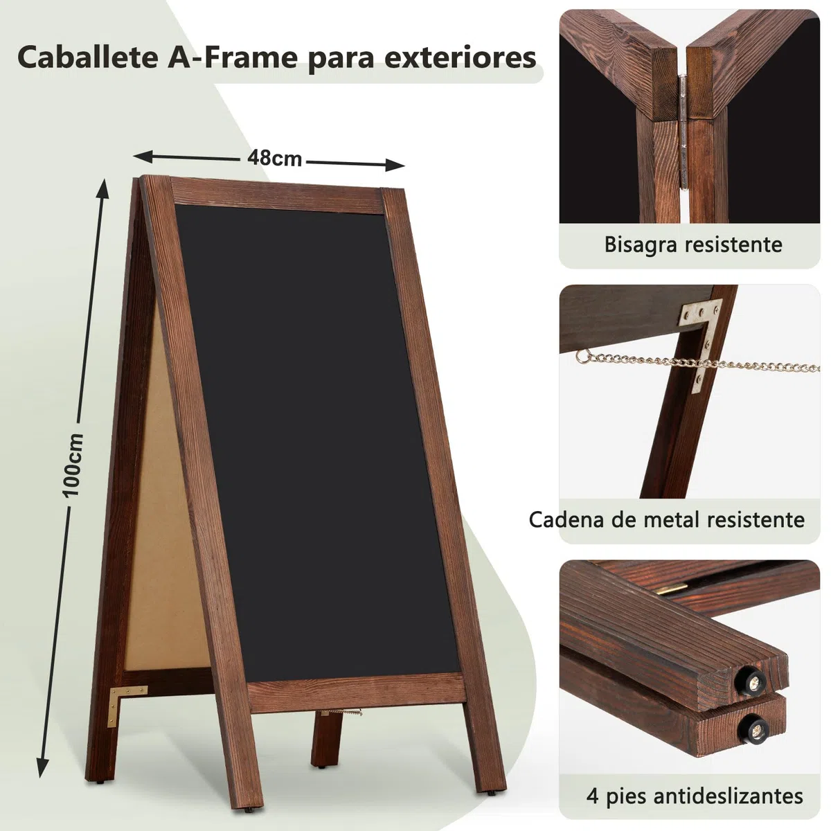 DOLLAR BOSS Pizarra de tiza magnética 48x100cm pizarra caballete doble cara | pizarra de pie para el borde de la carretera al aire libre, para cafeterías, tiendas y bodas, marco de madera de pino