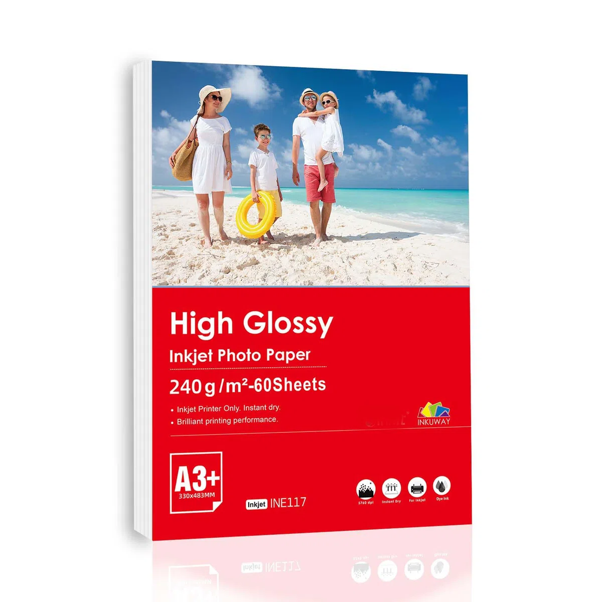 60 hojas A3 Plus A3+ 240 g/m² - Papel fotográfico de inyección de tinta premium de alto brillo de 13 x 19 pulgadas para impresión fotográfica en impresoras de inyección de tinta DIY.