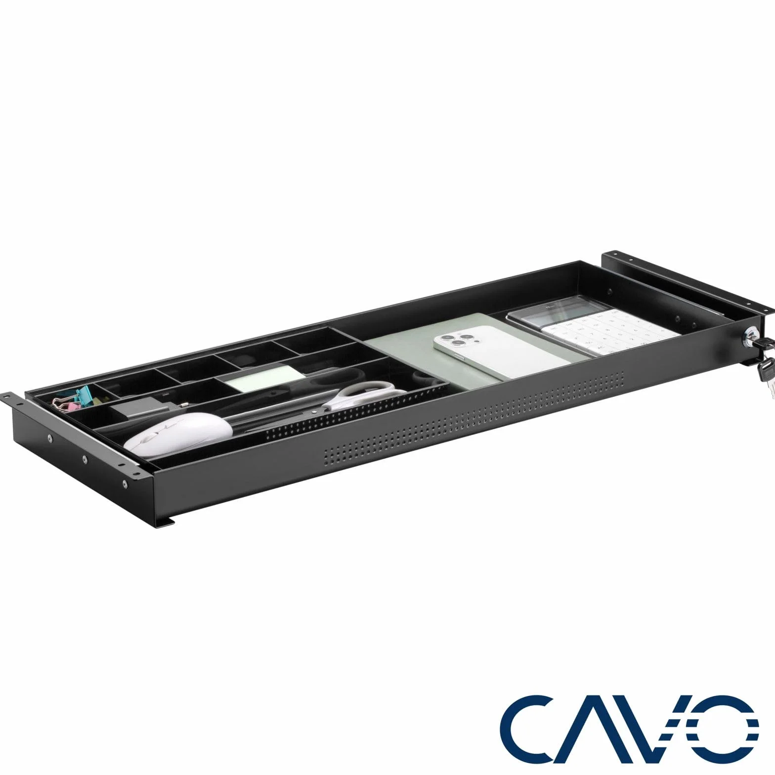 Cajón para documentos con cerradura de acero 740x250 mm negro