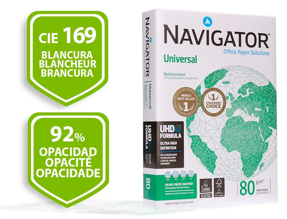 Papel Navigator DIN A4 multifunción 80gr - 5 paquetes (2.500 folios) - compatible con impresoras de inyección de tinta e impresoras Laser.