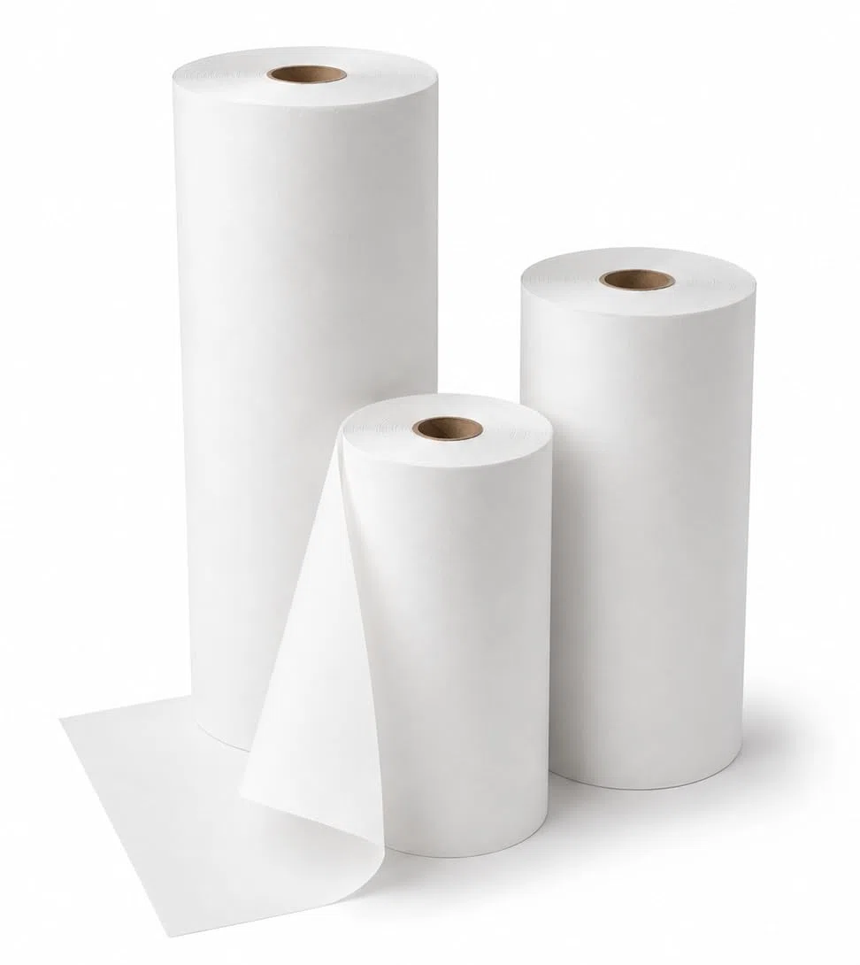 HELGUEFER - Rollo de Papel Kraft Blanco para Embalar y Mostrador | Papel Continuo Blanco en Bobina | Ancho 62 cm x Largo 200 m | Ideal para Paquetería, Patronaje y Manualidades