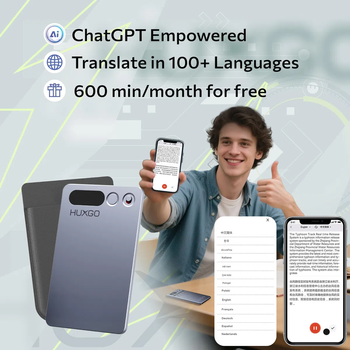 Grabadora de Voz AI - Mini grabadora de Audio Digital 64GB | Batería 35h, transcripción IA por App, Grabación One-Touch | para reuniones, entrevistas y Clases