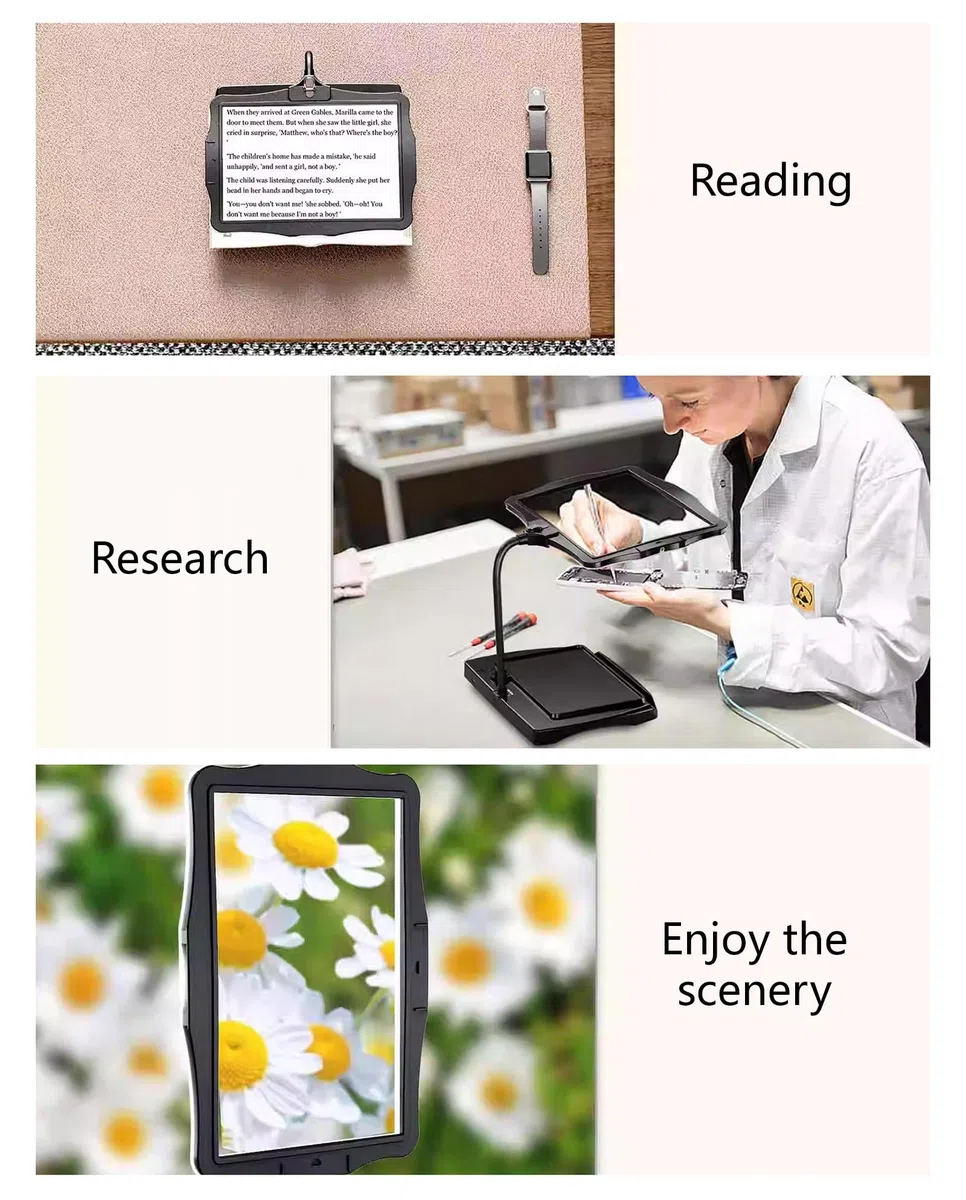 Lupa Digital De Sobremesa para Baja Visión, Pantalla HD De Ayuda Electrónica a La Lectura, Zoom 4X, Atenuación Táctil, Diseño Recargable, para Leer, Escribir, Ver Mapas(Weiß)