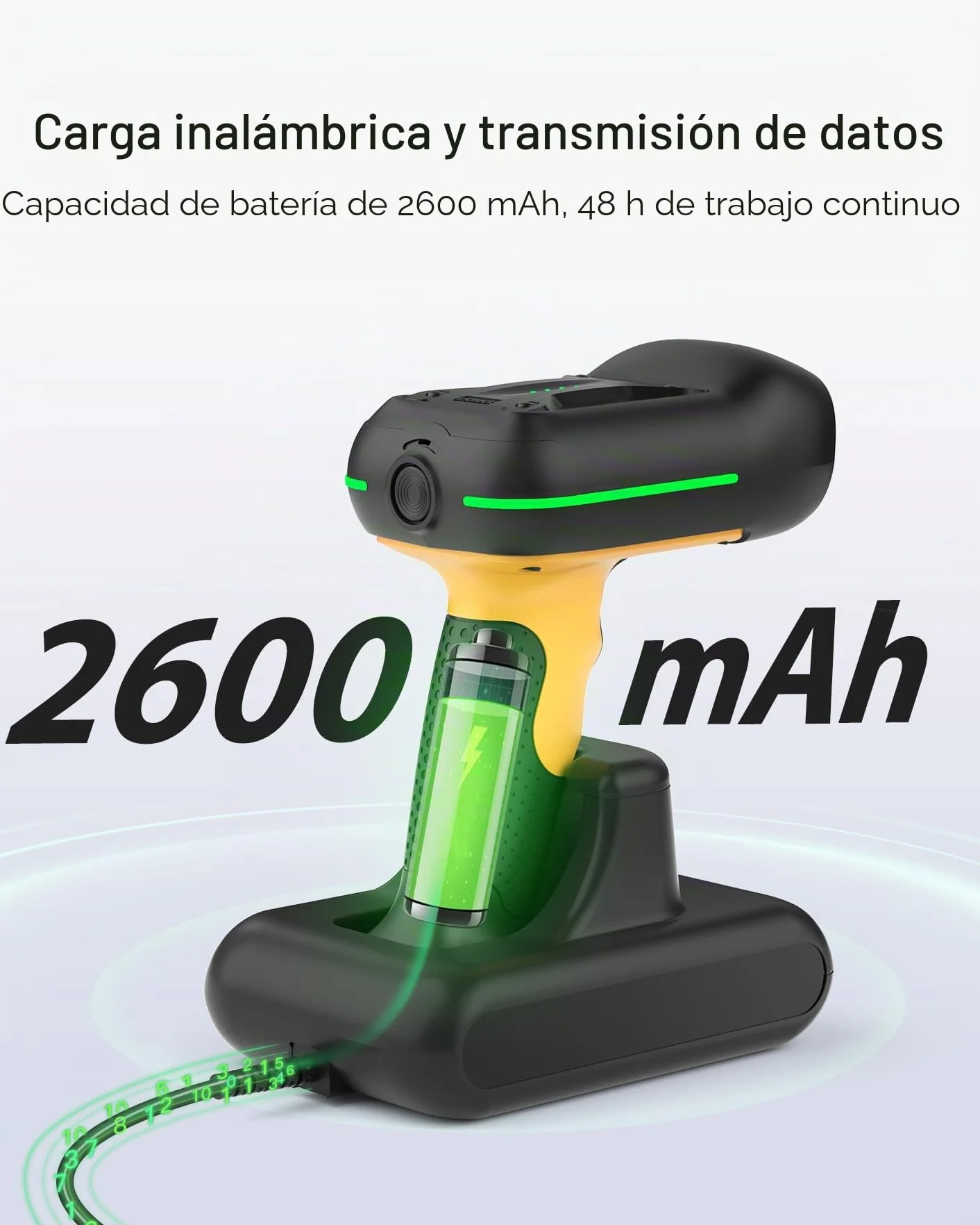 Inateck Escáner de Códigos de Barras Industrial Inalámbrico, Escáner 2D QR con Base de Carga Inteligente, IP67 Impermeable y a Prueba de Polvo, Batería 2600mAh, Escáner Manual con App & SDK, BCST-75S
