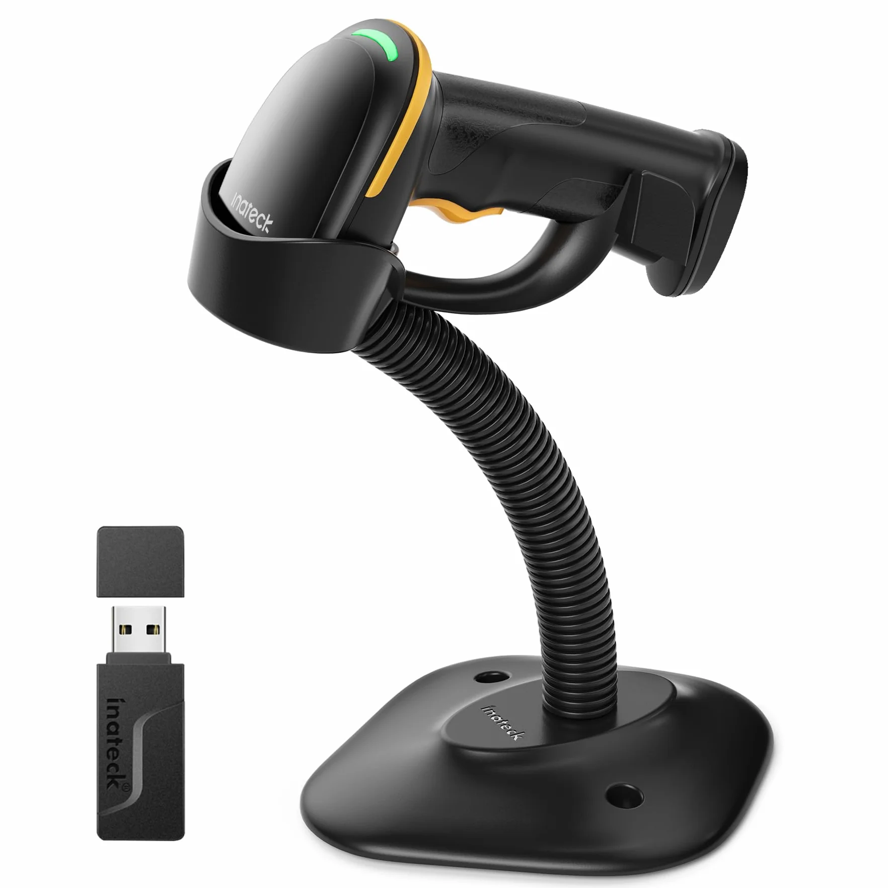 Inateck Escáner de Código de Barras 2D con Soporte Inteligente, Lector Codigo Barras Inalambrico, Barcode Scanner con App y SDK, Imager 2D con Batería de 2600mAh, BCST-35
