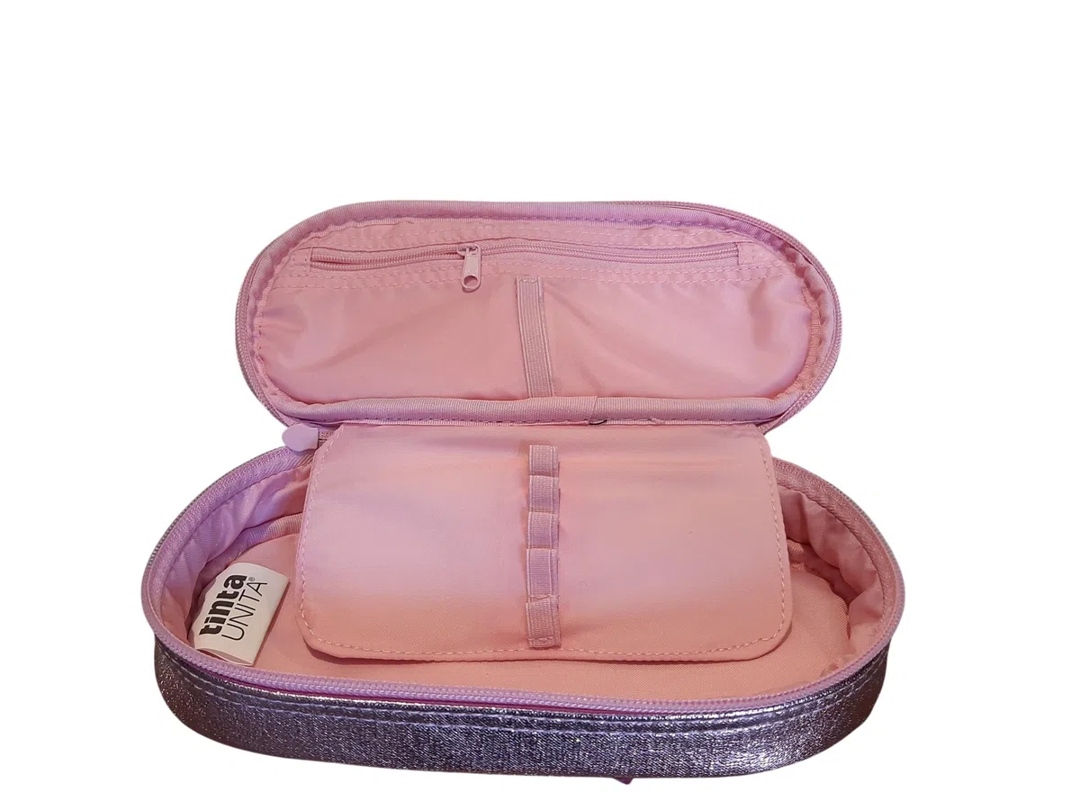 Estuche de color liso con 3 cremalleras Gradient Elegant Glamour rosa completo de papelería + estuche ovalado con cremallera para la escuela, para niña + llavero y bolígrafo de color