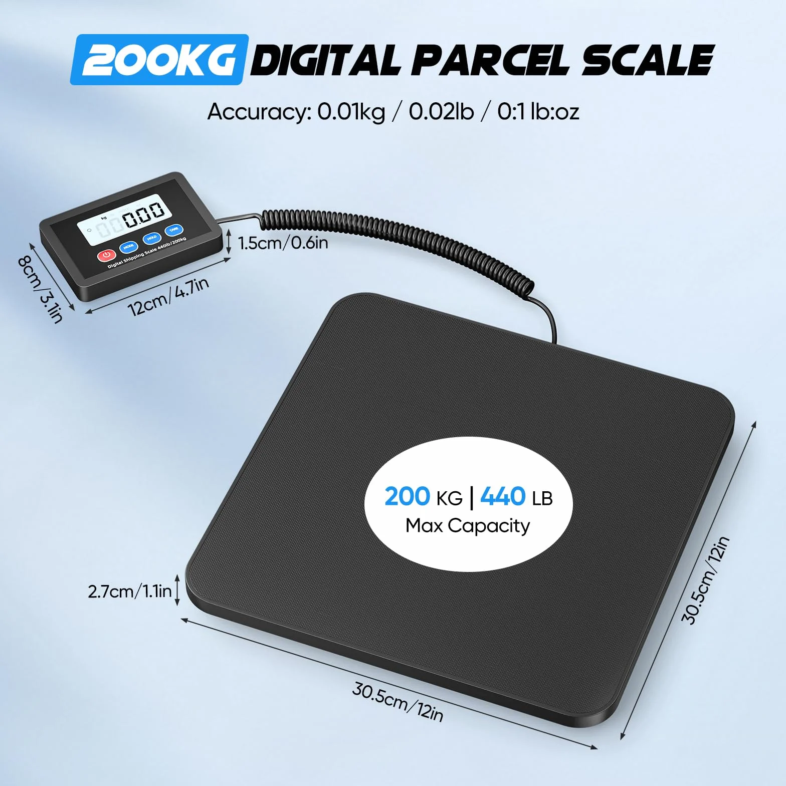 Bascula Industrial, Balanza Postal 200kg, Bascula Industrial Precision con Pantalla LCD, Función Tara y Hold, Bascula Digital Maletas para Envíos, Paquetería y Uso Doméstico