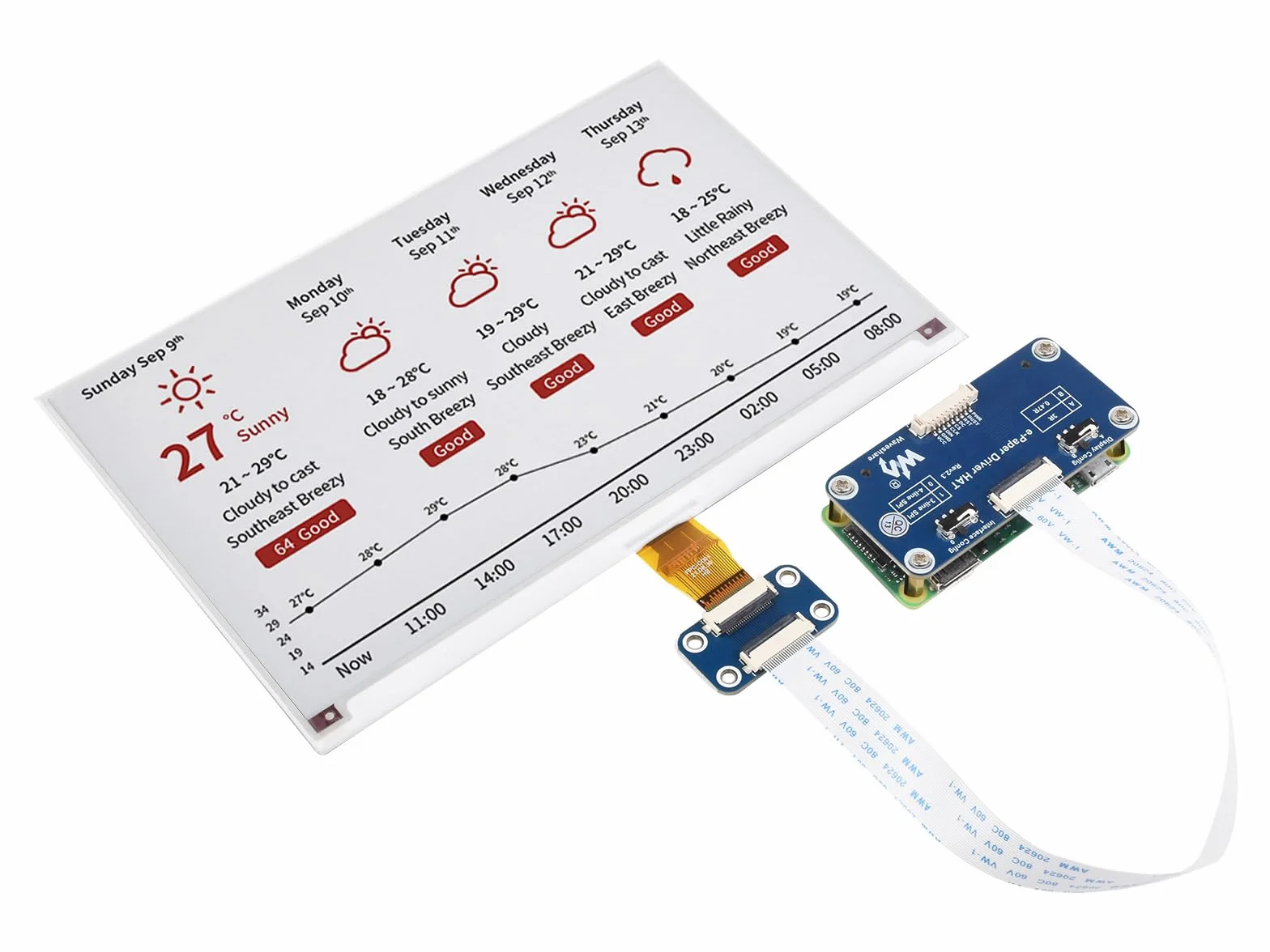 Waveshare 7.5inch E-Paper Hat, 800×480 Resolution, Supports Red/Black/White 3Colors, for Price Tags, Shelf Labels, Industrial Instruments, etc