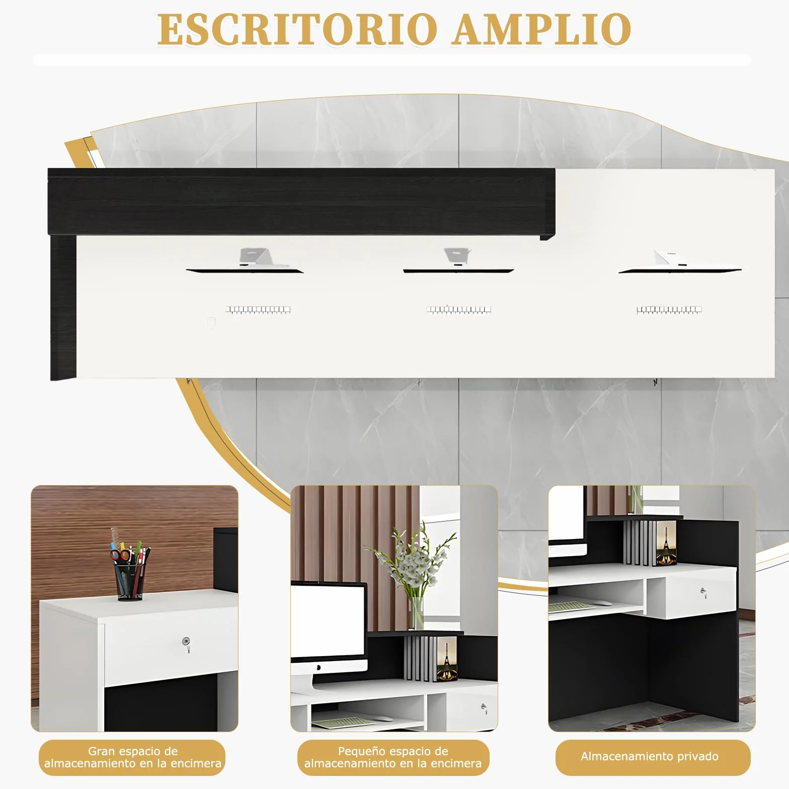 Mostrador Recepción Grande de 100 a 180 cm, con Cajón y Estantes Abiertos Mostradores Recepcion, Mueble para Oficina, Salón, Tienda o Vestíbulo Blanco+Gris/Derecha 180x100x60cm