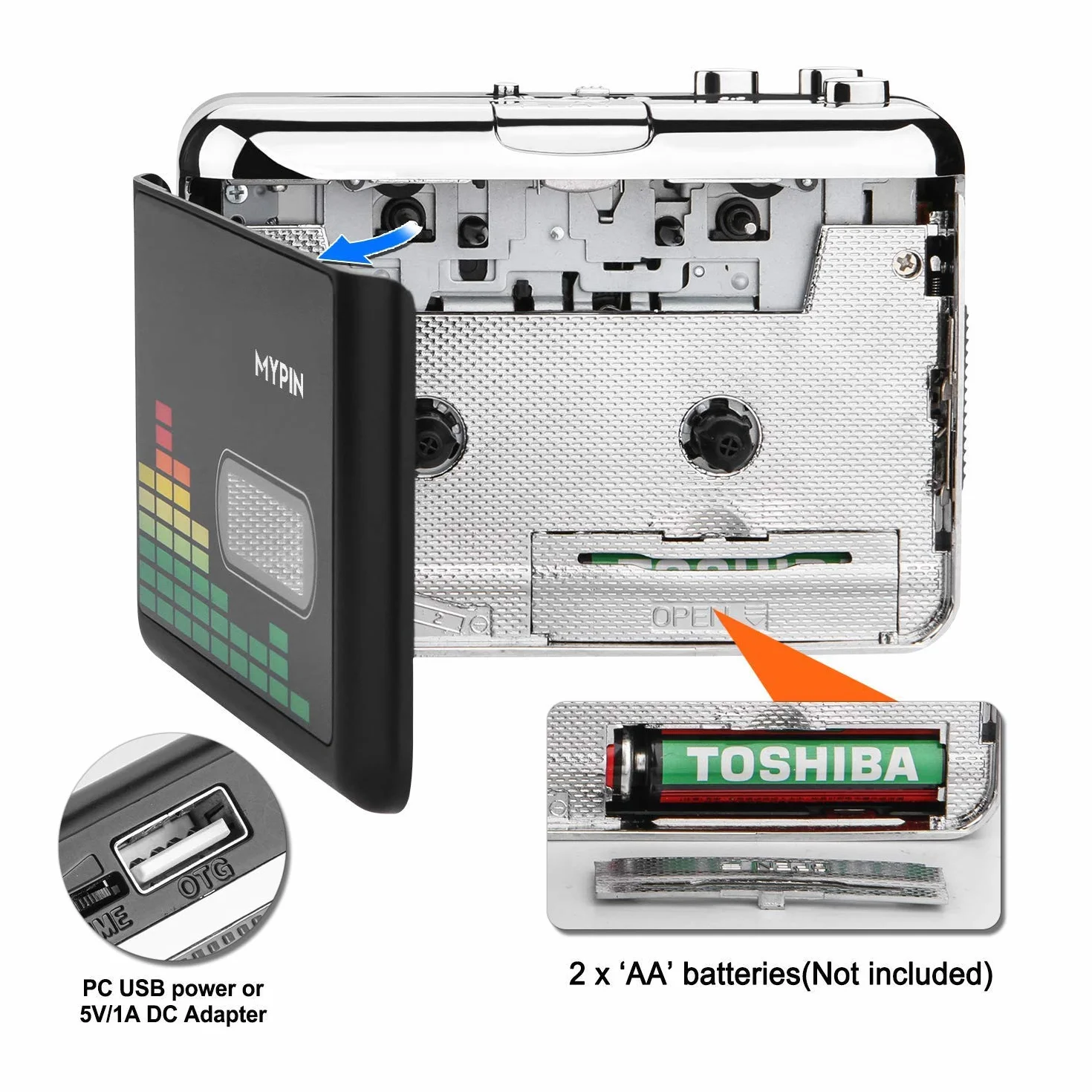 Reproductor de Cassette, Convertidor de Música/Audio Digital USB a Cassette a MP3 no Requiere PC