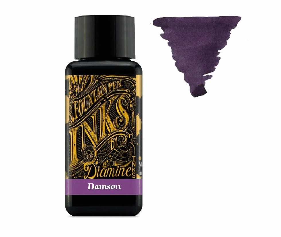 Diamine Tinta para pluma estilográfica de 30 ml, rueda de color, 6 botellas, verde delamere, macassar, calabaza, damson, azul brumoso, syrah