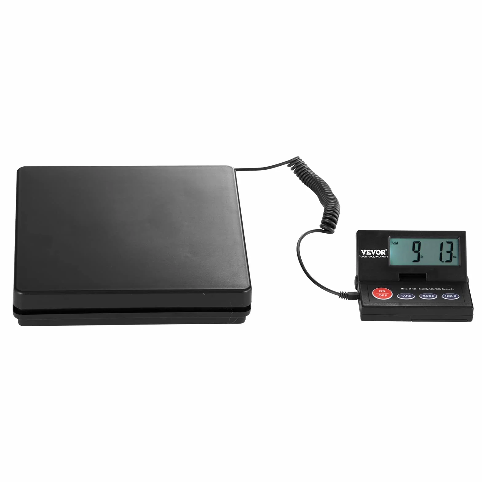 VEVOR Balanza Digital para Envíos 10g-50kg Báscula de Paquetes Precisión 2g Pantalla LCD Plegable 90° Alimentada por CA/CC Certificado FCC