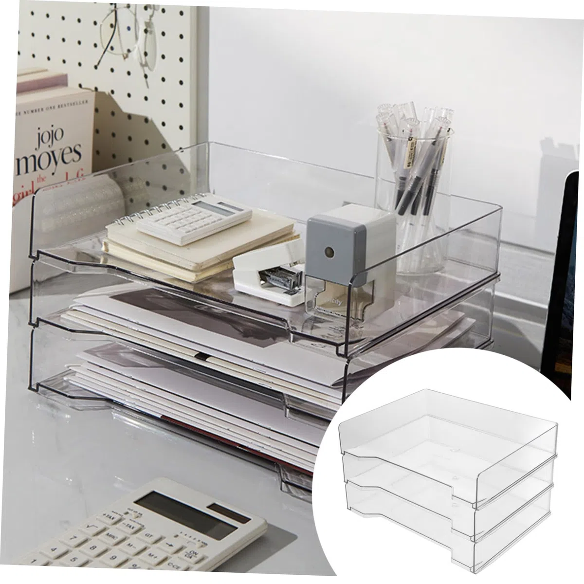 OSALADI 3 Piezas Organizador de Escritorio Apilable de Recipiente Transparente para Almacenamiento de Archivos para Oficina Escuela y Accesorios de Oficina y de Papelería