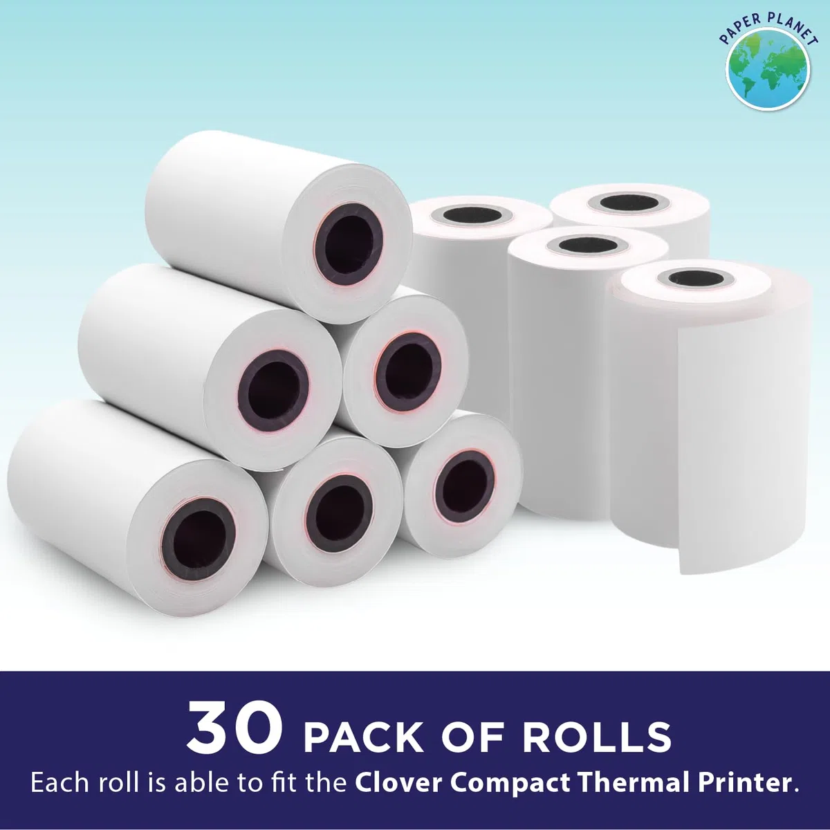 Paper Planet - Papel térmico para impresora compacta de recibos de Clover | Papel de recibos para máquina de tarjetas de crédito para terminal de pago compacta Clover | 30 rollos