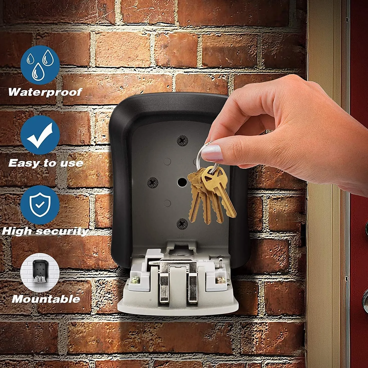 CROING Caja de seguridad para llaves montada en pared, cerradura de combinación 4 dígitos, negro gris