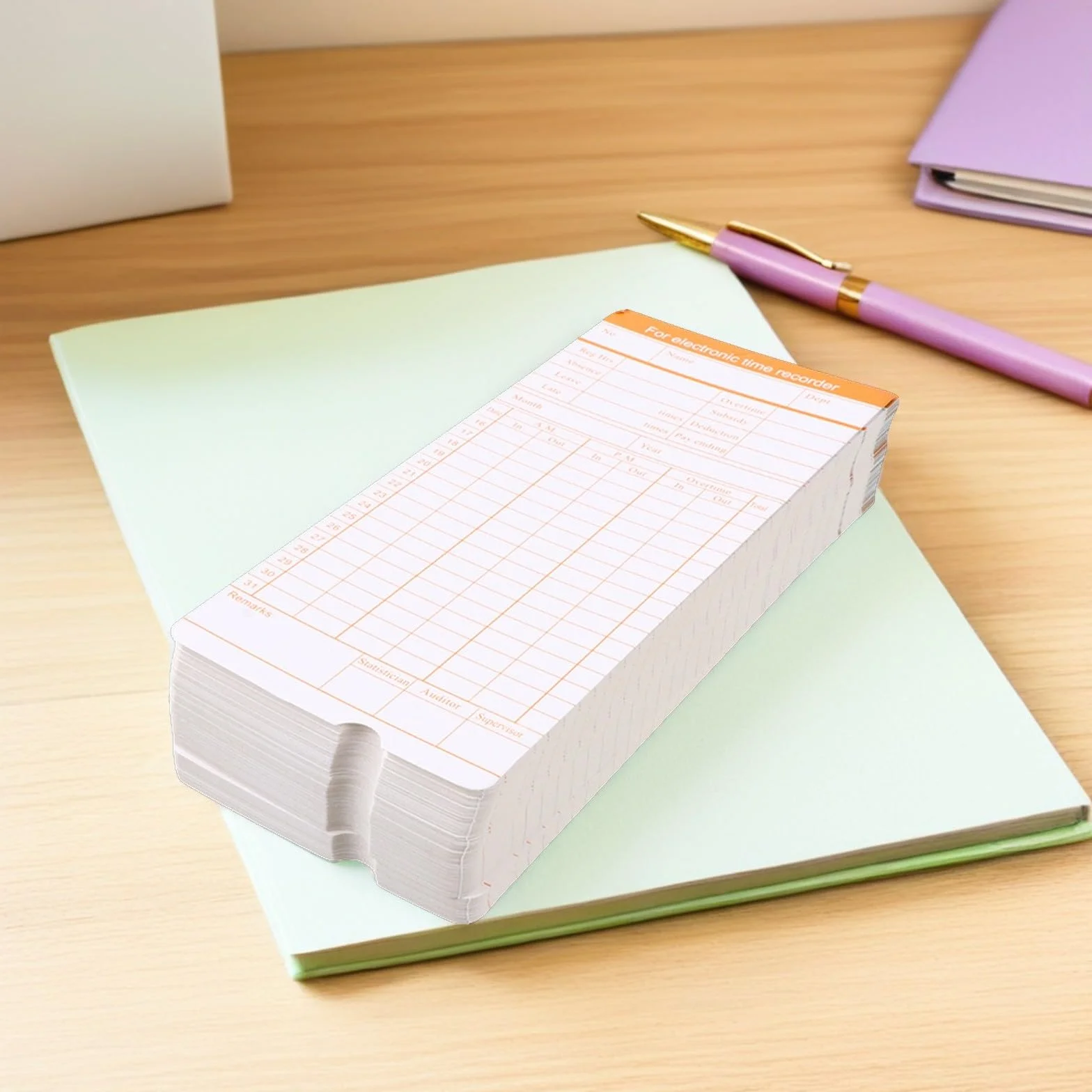 Tarjetas de Asistencia 200 Hojas para Empleados en Papel Cartón Simples y Resistentes para Registro Mensual en Oficina
