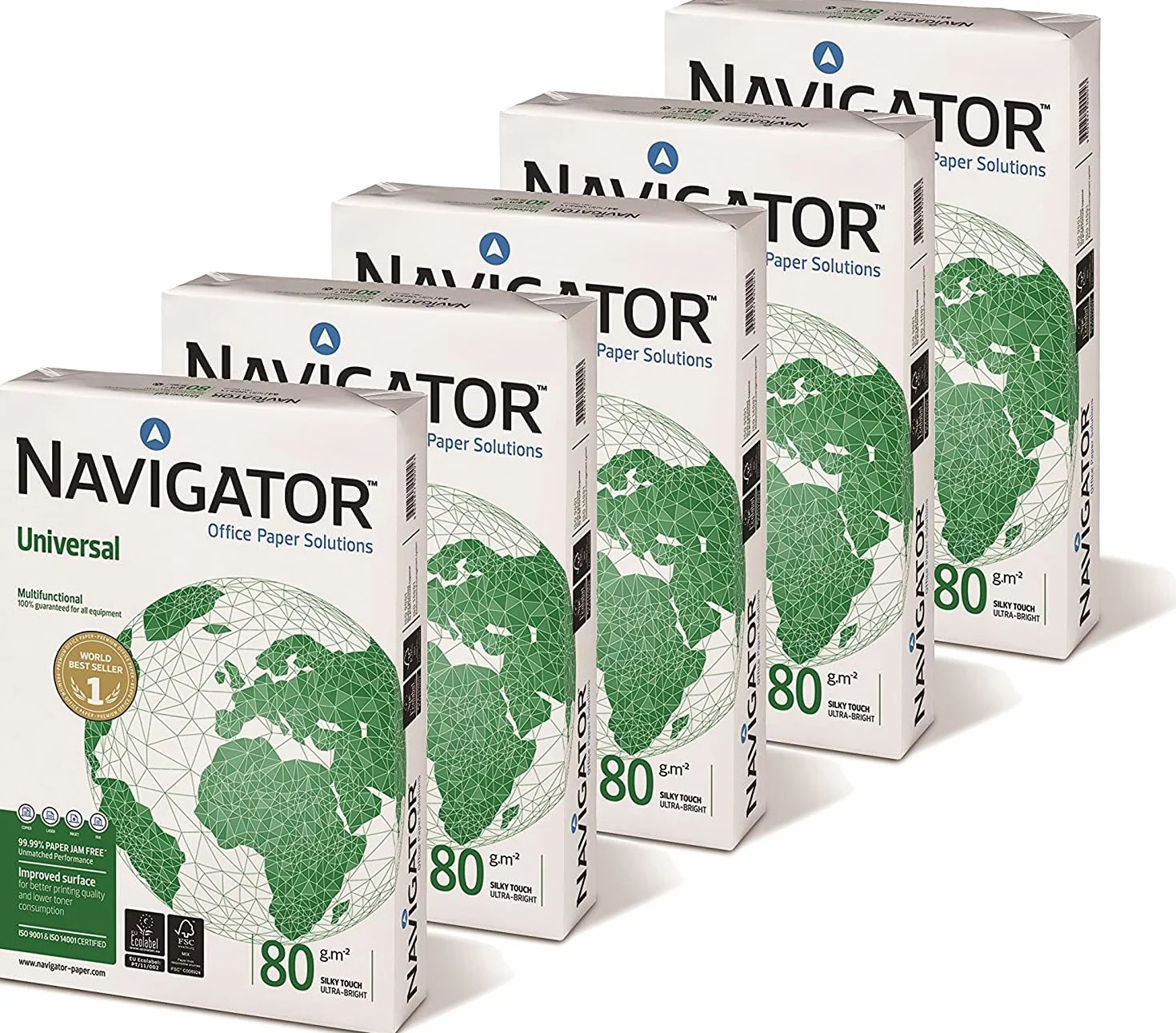 CASTERLI Universal Navigator Papel multiusos para impresoras color blanco (1 CAJA 2500 HOJAS, A4 80 GRAMOS+1 RESALTADOR CASTERLI) (1 CAJA 2500 HOJAS, A4 80 GRAMOS)