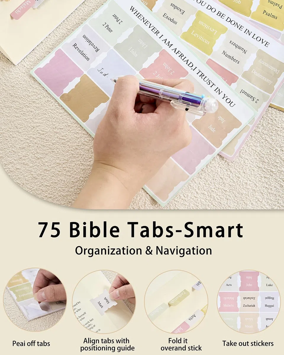 Kit de diario de la Biblia para mujer, 12 resaltadores, 75 pestañas, suministros de estudio bíblico y regalo cristiano para mujeres y adolescentes