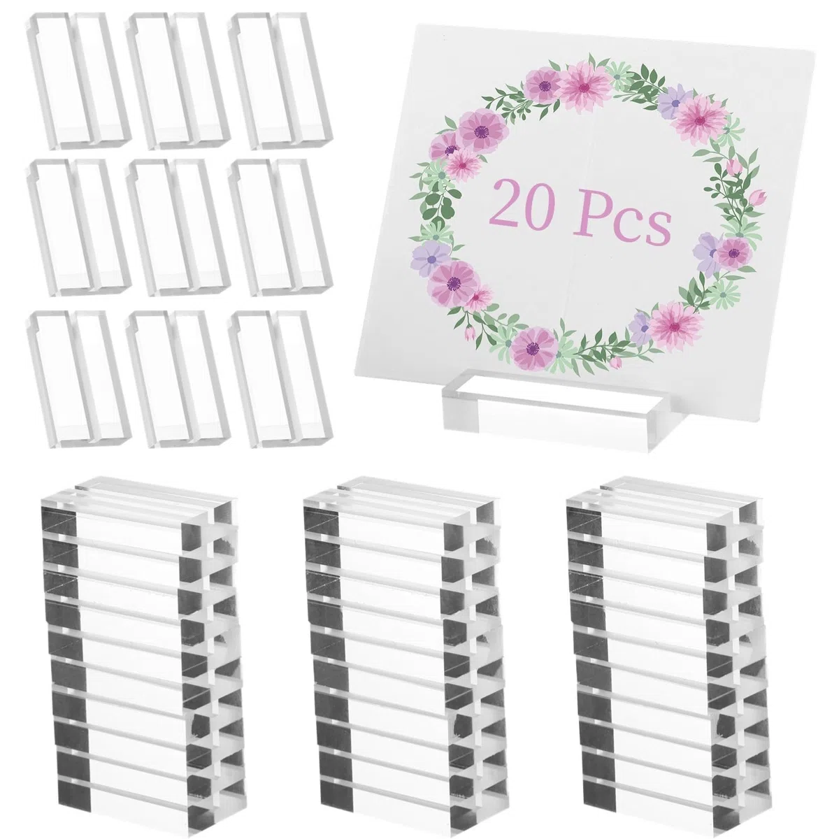 20 soportes de menú de acrílico transparente con ranura para tarjetas, soportes de acrílico para tarjetas, soportes transparentes para letreros, soportes de exhibición de números de mesa para fiestas
