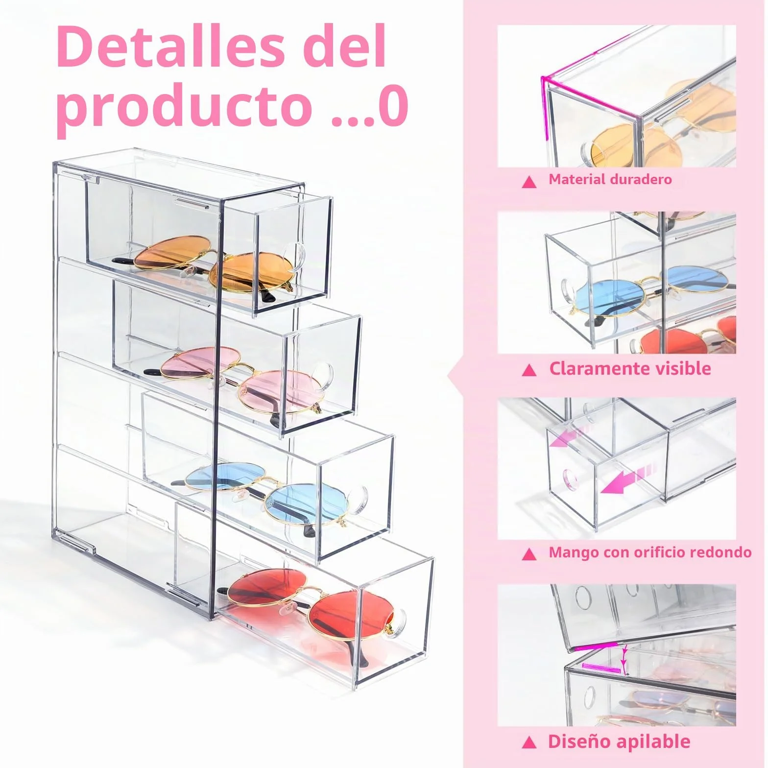 Organizador de escritorio apilable con 2 cajones y 8 compartimentos, caja de almacenamiento multifunción