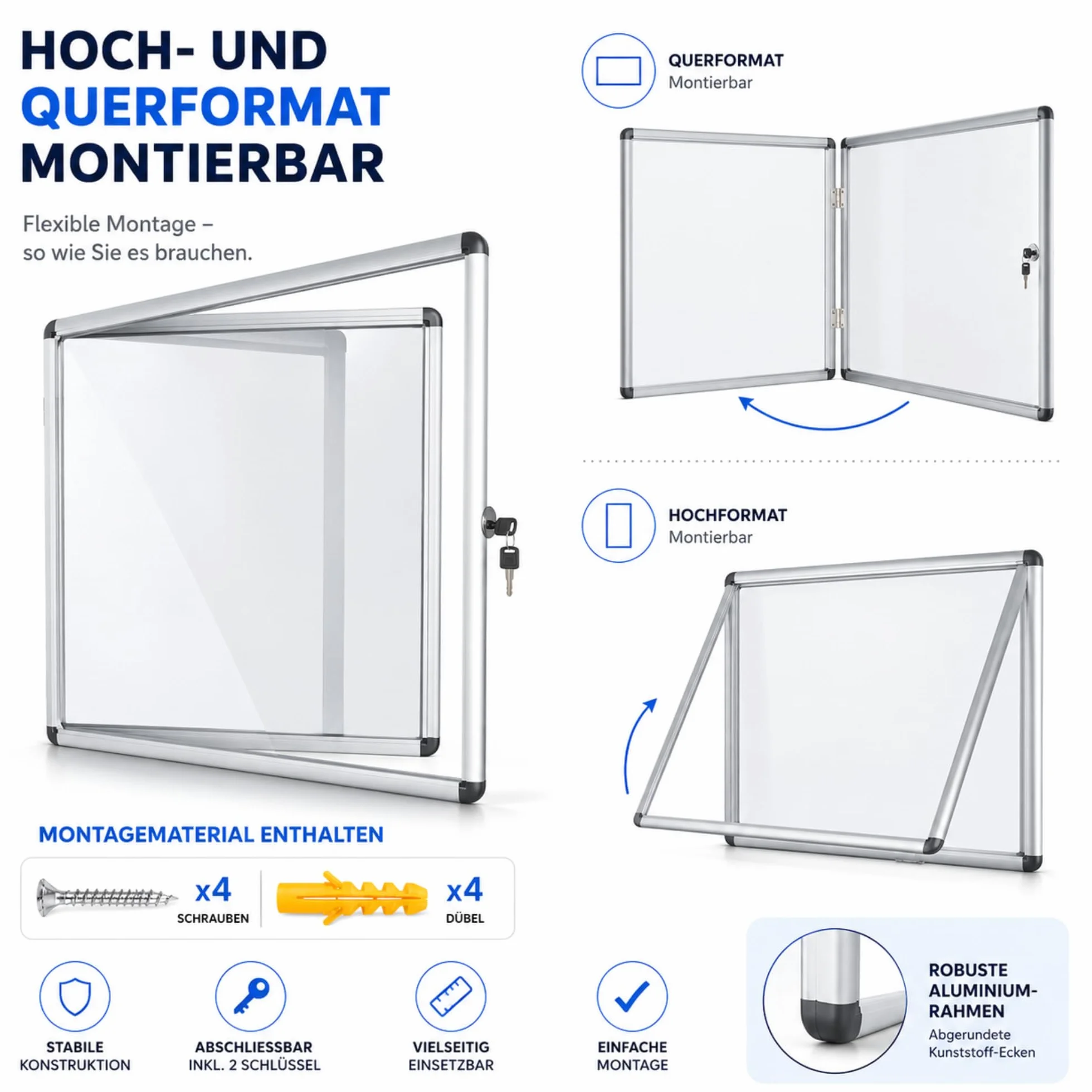 Vitrina Exclusiva con Puerta Doble y Cerradura de Cilindro, Marco de Aluminio para 12 x A4
