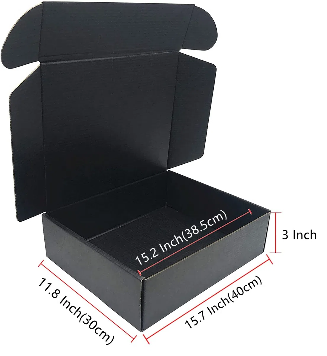 Caja de cartón negro de 15.7 x 11.8 x 3 pulgadas, cajas de almacenamiento de embalaje corrugado, paquete de 10 unidades (tamaño interior: 15.2 x 11.5 x 2.9) | Caja de embalaje de cartón corrugado. Tamaño interior: 38,6 x 29,5 x 7,6 cm