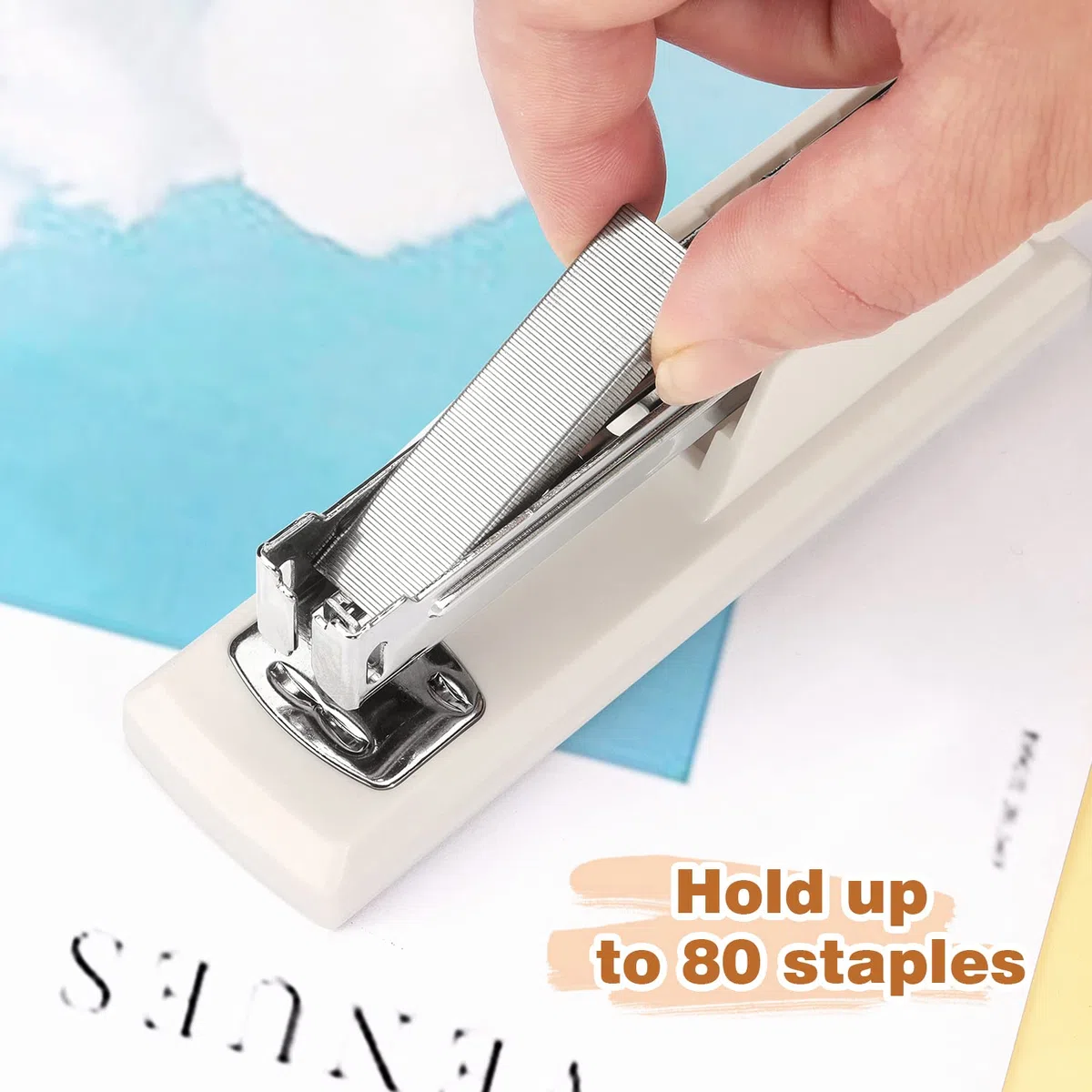 Grapadora, grapadora de oficina, grapadora de escritorio para la escuela, universidad, suministros de oficina, grapadoras portátiles y duraderas (blanco)