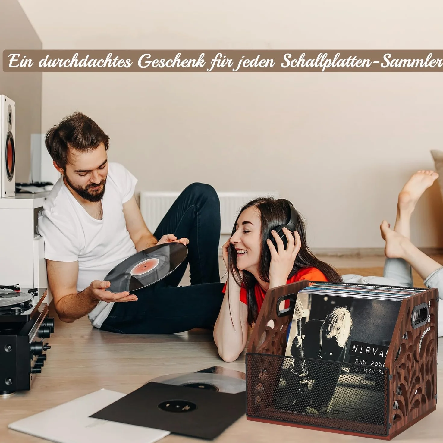 Soporte para discos de vinilo, estilo vintage, de madera, soporte para discos de vinilo para 70 LP, también para álbumes, revistas, libros, archivos, periódicos