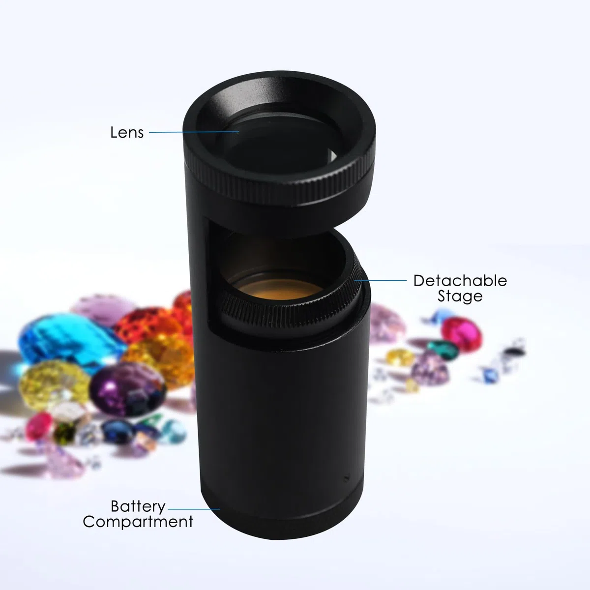 Polariscopio portátil de doble lente de mano de 93 mm de longitud, con 24 mm de diámetro, luz LED integrada, herramienta de propiedades ópticas para joyero, gemólogo para identificar piedras preciosas