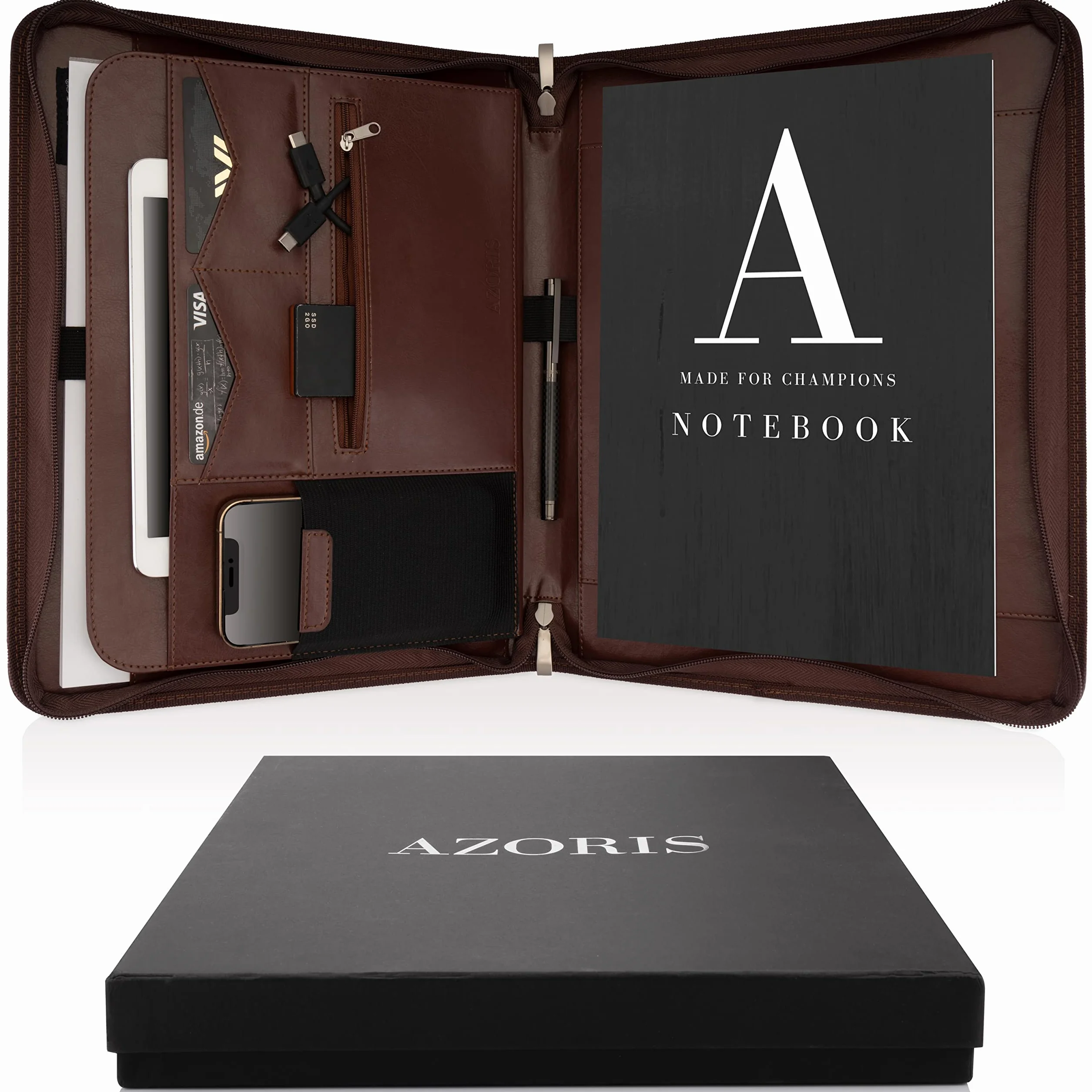 Carpeta A4 Premium con doble cremallera y compartimento para tablet de 13 pulgadas, iPad - Profesor profesional de piel sintética para hombre y mujer