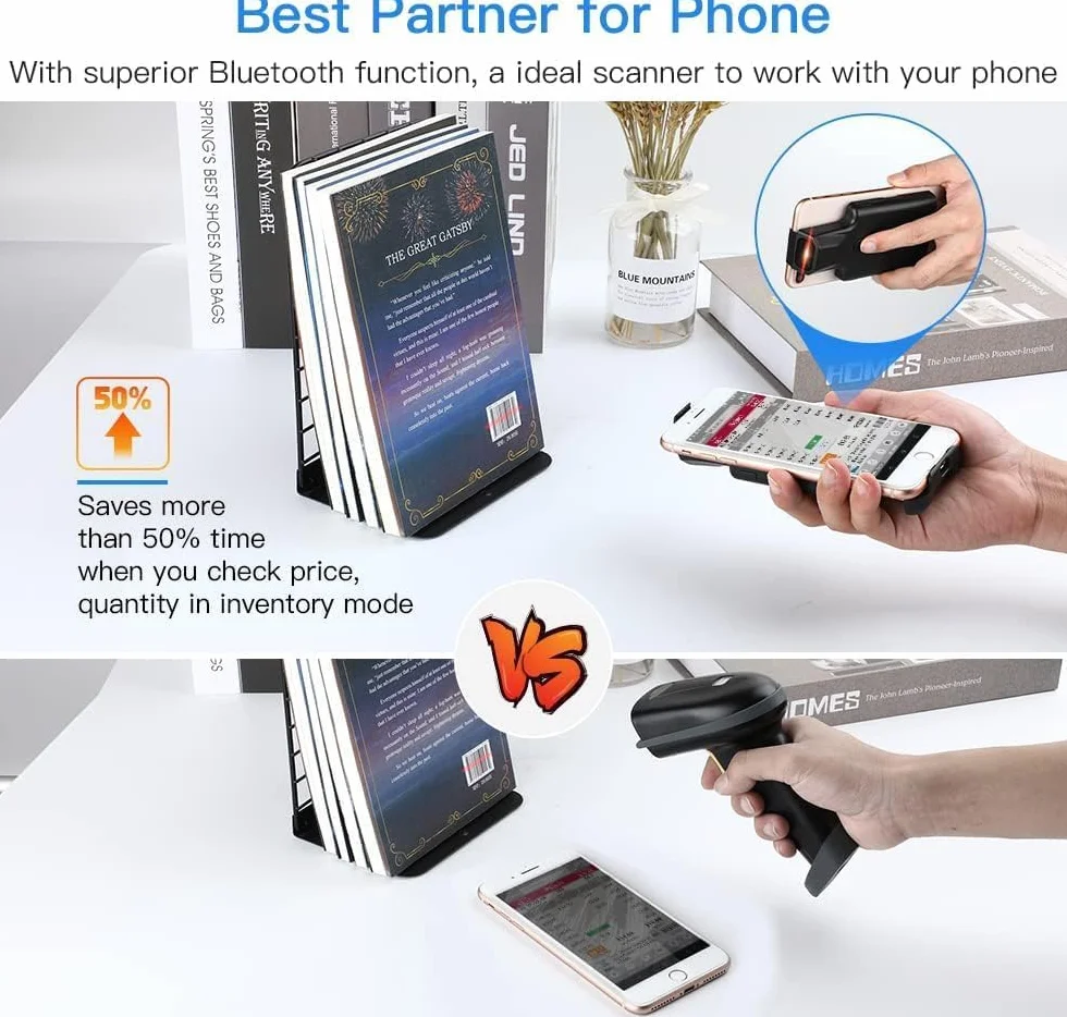 Eyoyo Escáner de Código de Barras Bluetooth 1D 2D QR Inalámbrico con Clip para Móvil Android iOS