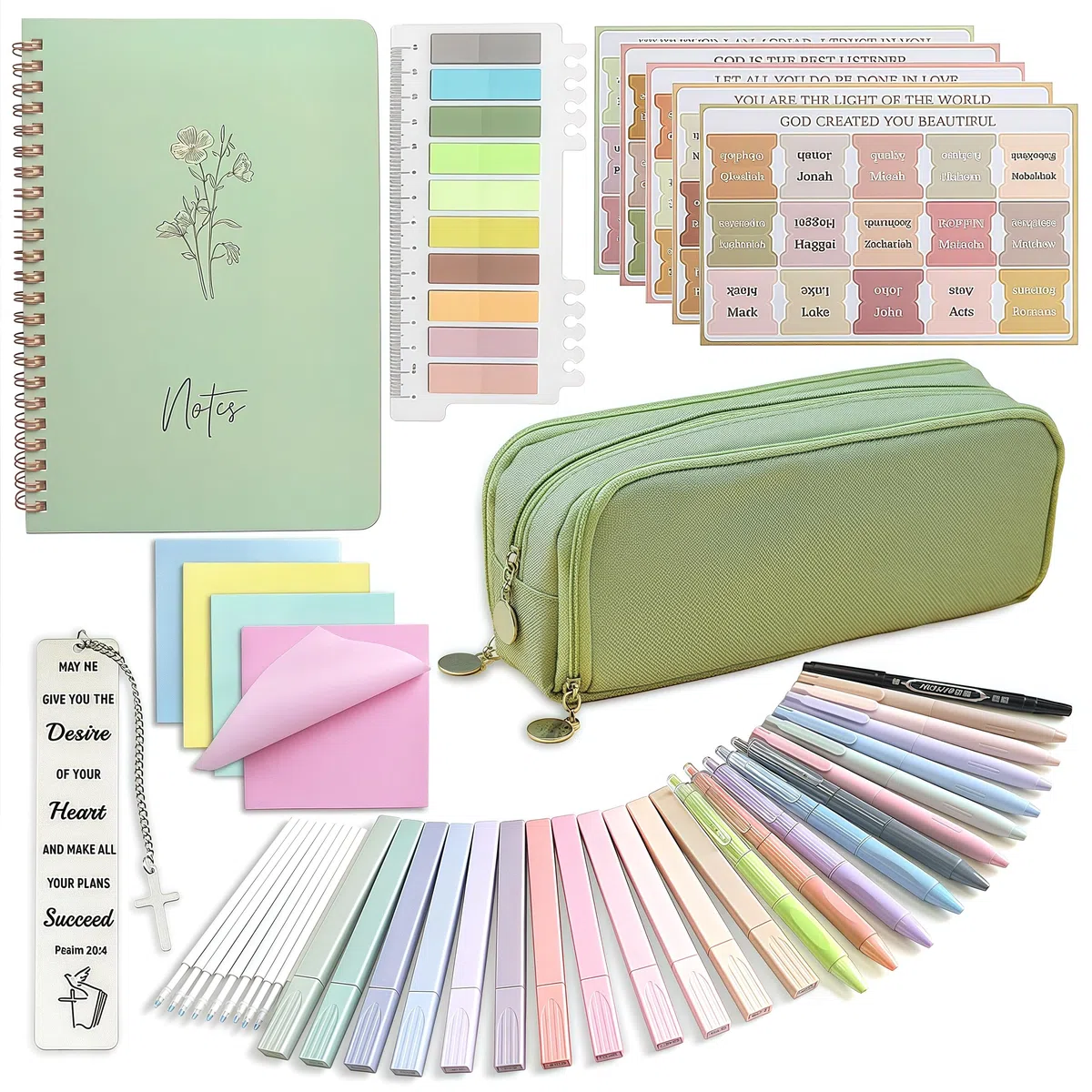 SHINYHARBOR Suministros de estudio bíblico para mujeres y estudiantes, kit bíblico de estudio, accesorios esenciales para el estudio escolar con estuche, bolígrafos y recambios, pestañas de la Biblia